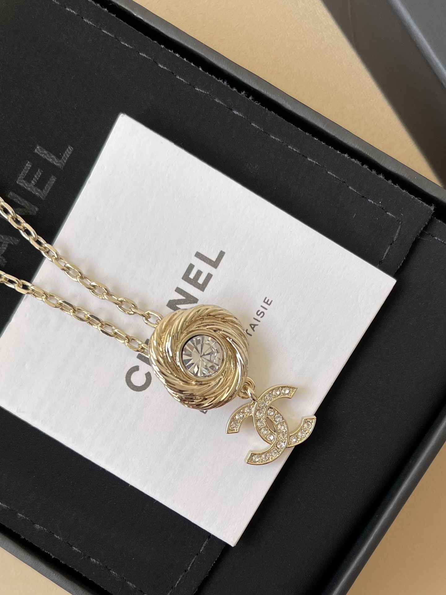 Chanel CC Logo Crystal Swirl Jewelry Set - Gold Necklace & Earrings