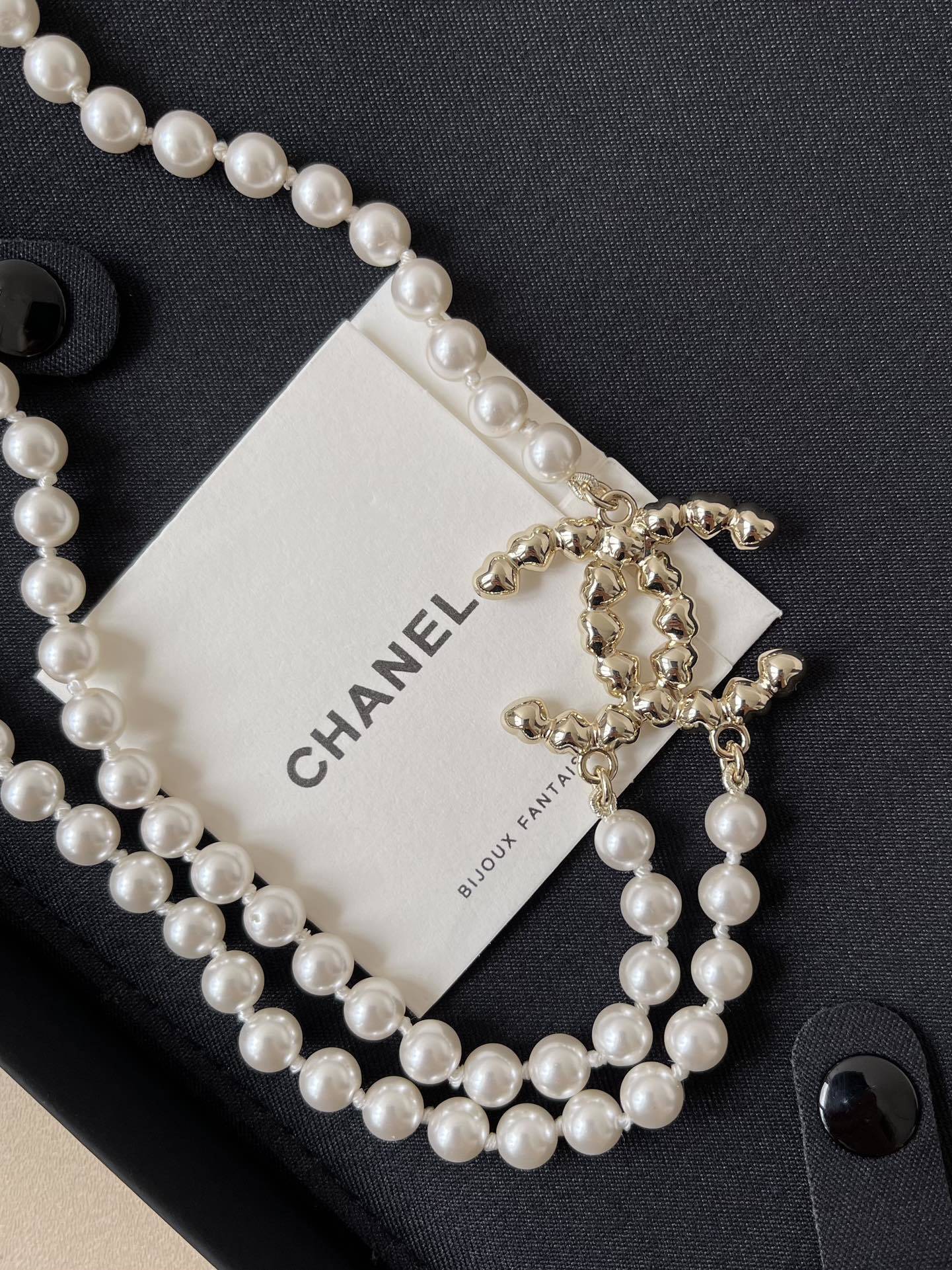 Luxury Double Strand Pearl Necklace with Crystal CC Logo Pendant