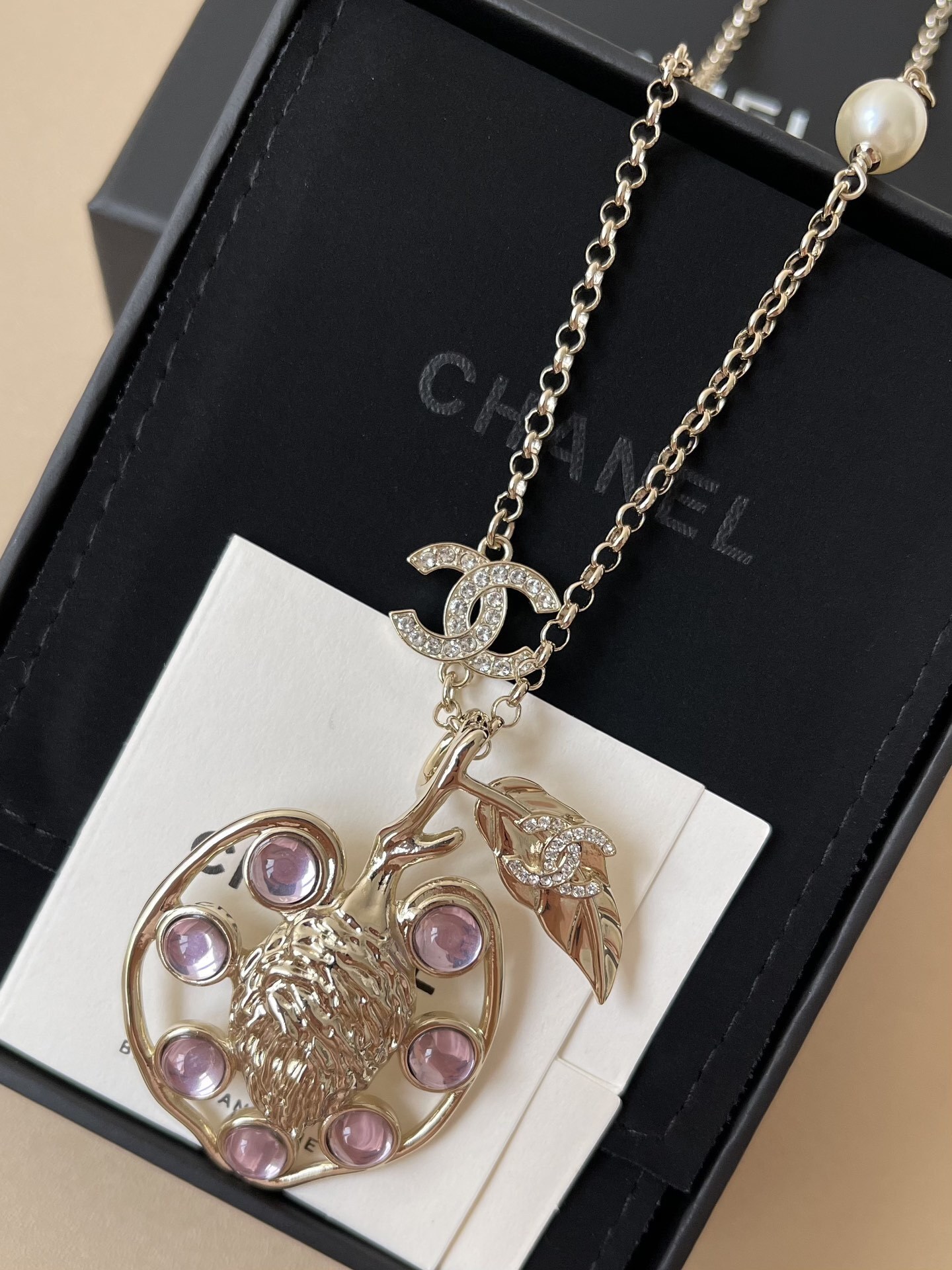 Chanel 2024/25 Métiers d'Art Necklace - Gold, Pink Glass & Crystals