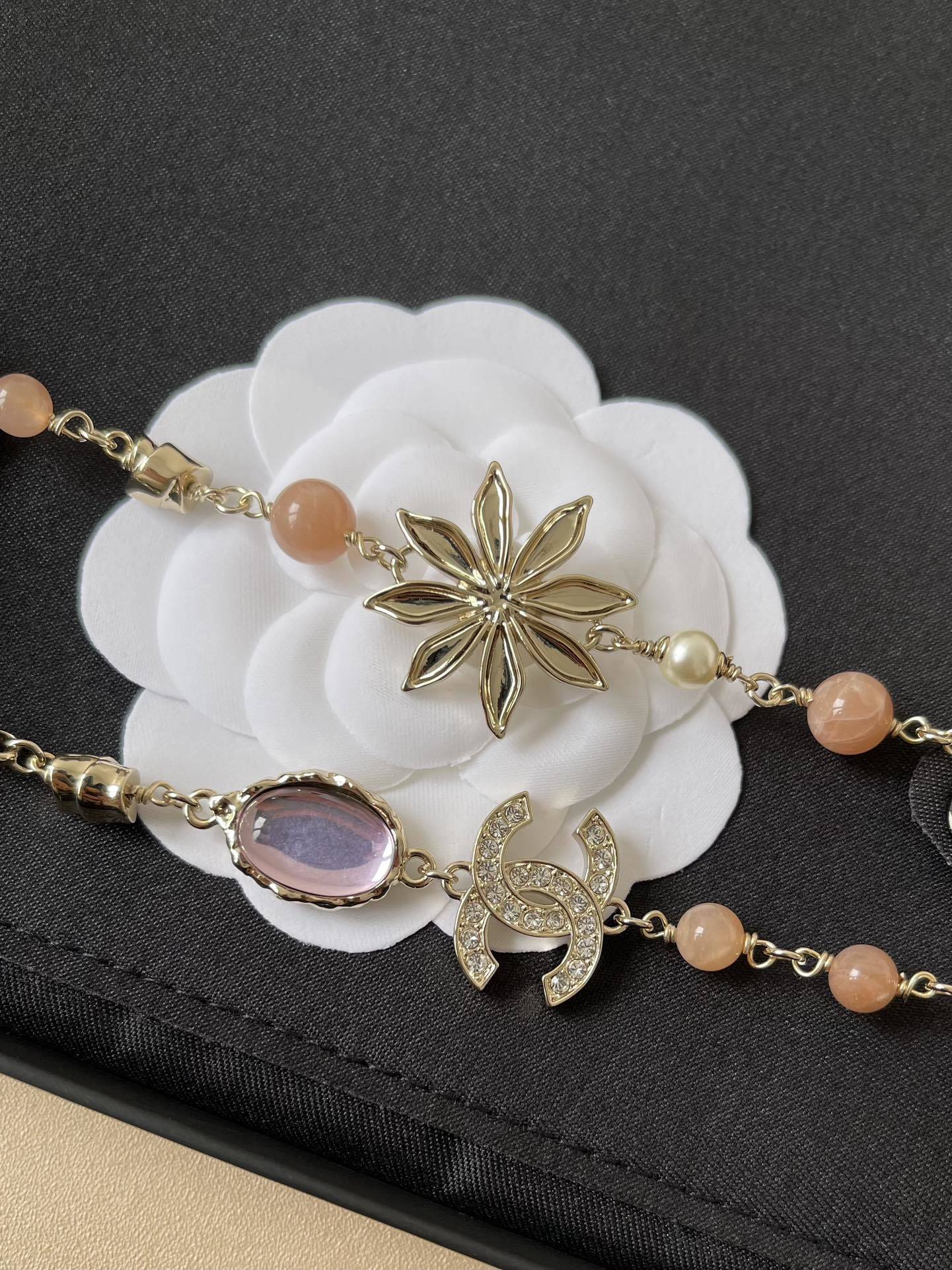 Chanel Metiers d'Art 2024/25 Long Necklace - Gold, Pink & Pearl
