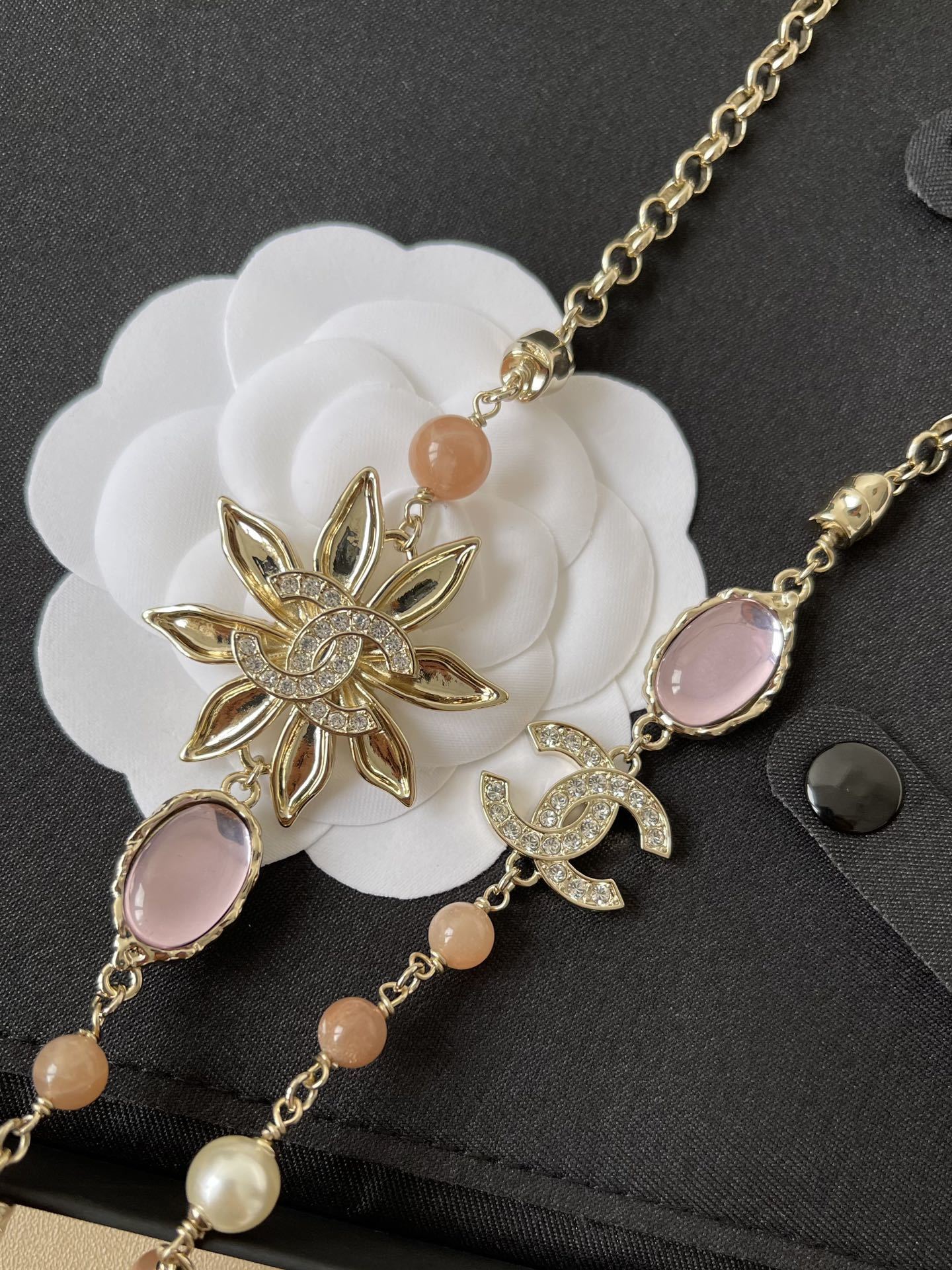 Chanel Metiers d'Art 2024/25 Long Necklace - Gold, Pink & Pearl