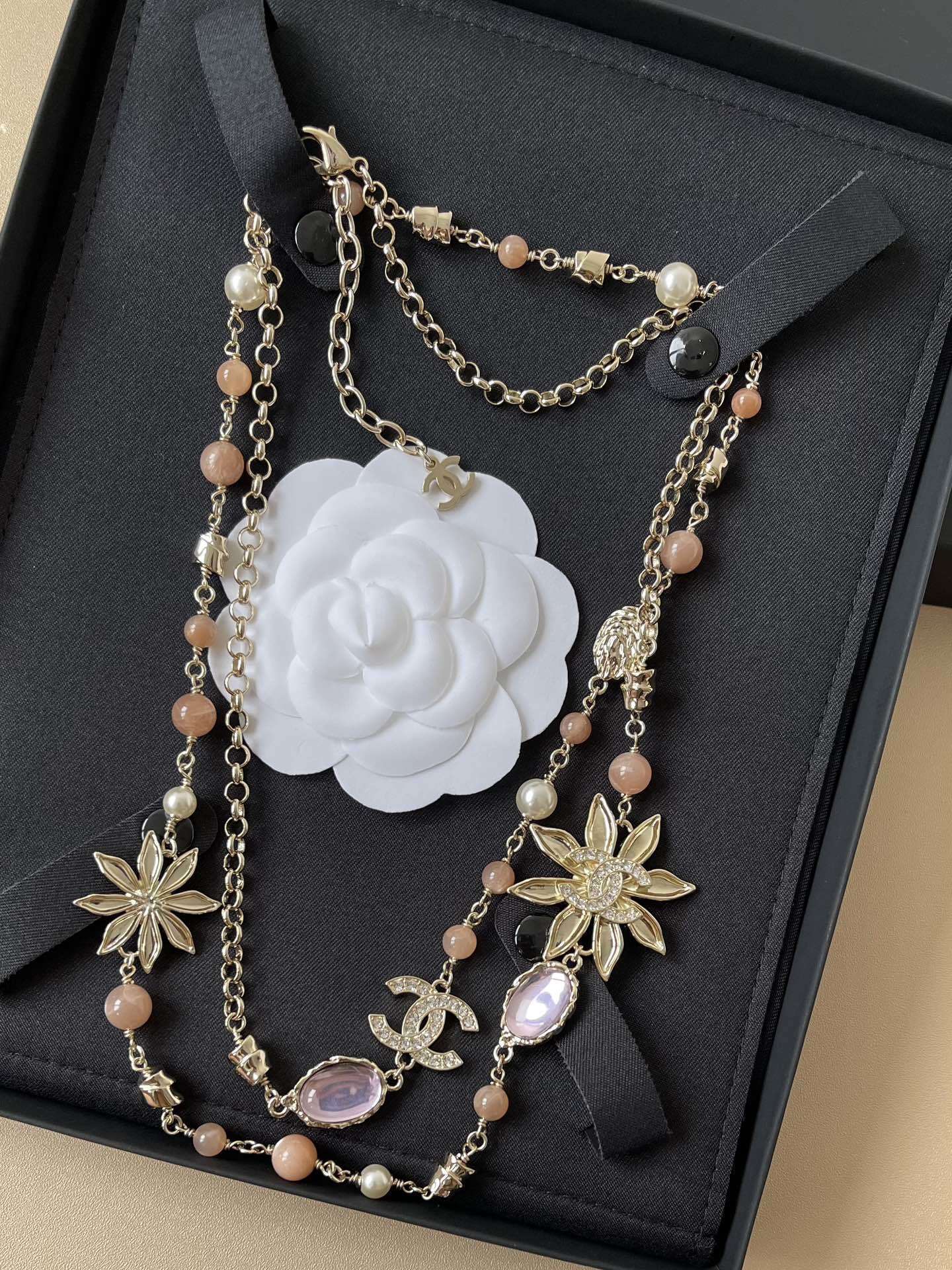 Chanel Metiers d'Art 2024/25 Long Necklace - Gold, Pink & Pearl