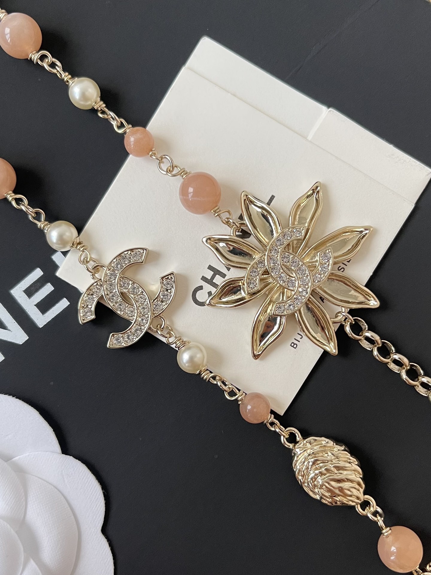 Chanel 2024/25 Metiers d'art Long Necklace - Gold & Pink Gemstones