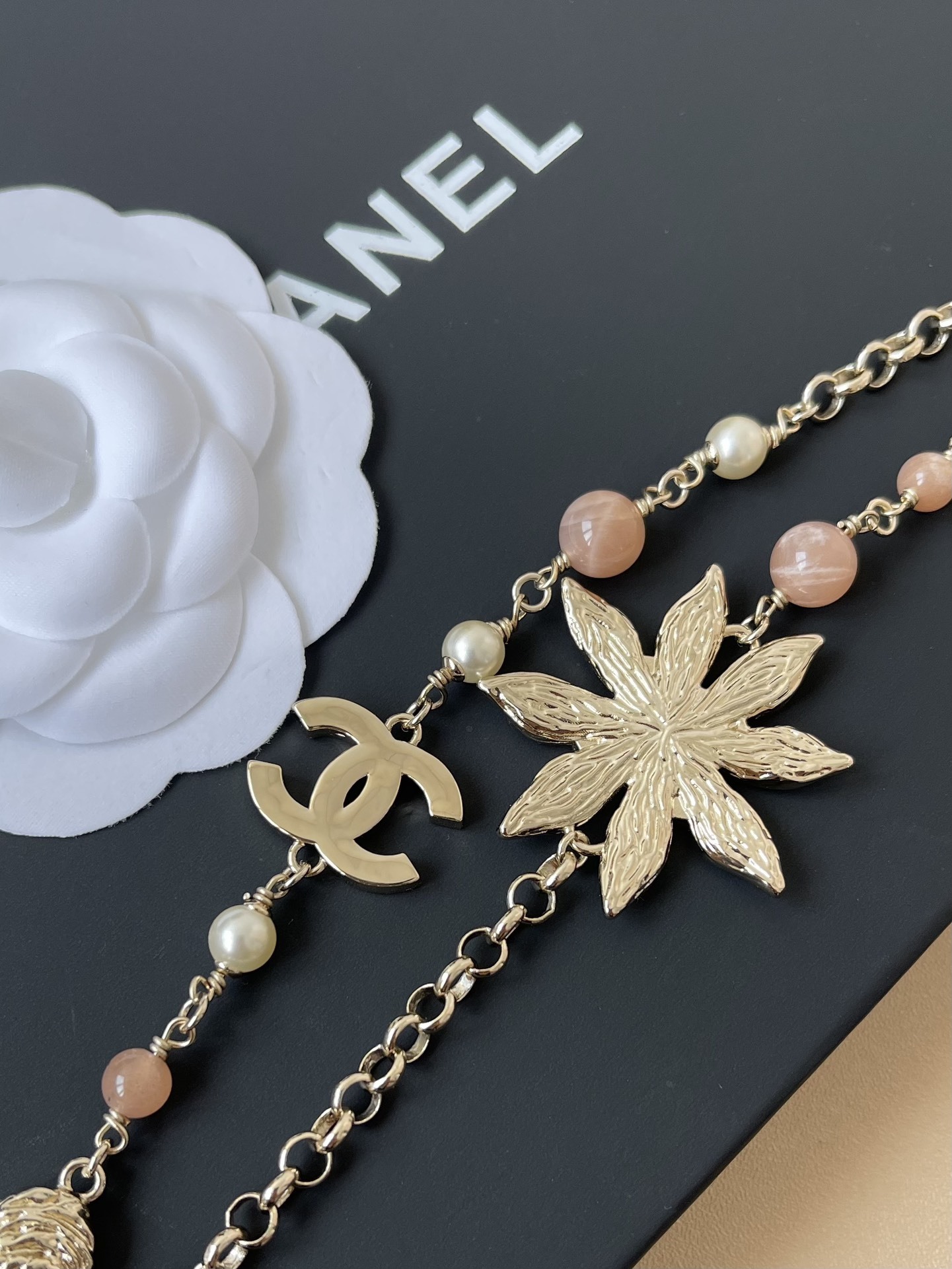 Chanel 2024/25 Metiers d'art Long Necklace - Gold & Pink Gemstones