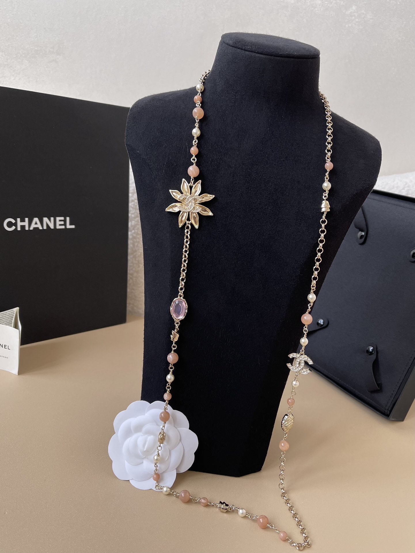 Chanel 2024/25 Metiers d'art Long Necklace - Gold & Pink Gemstones