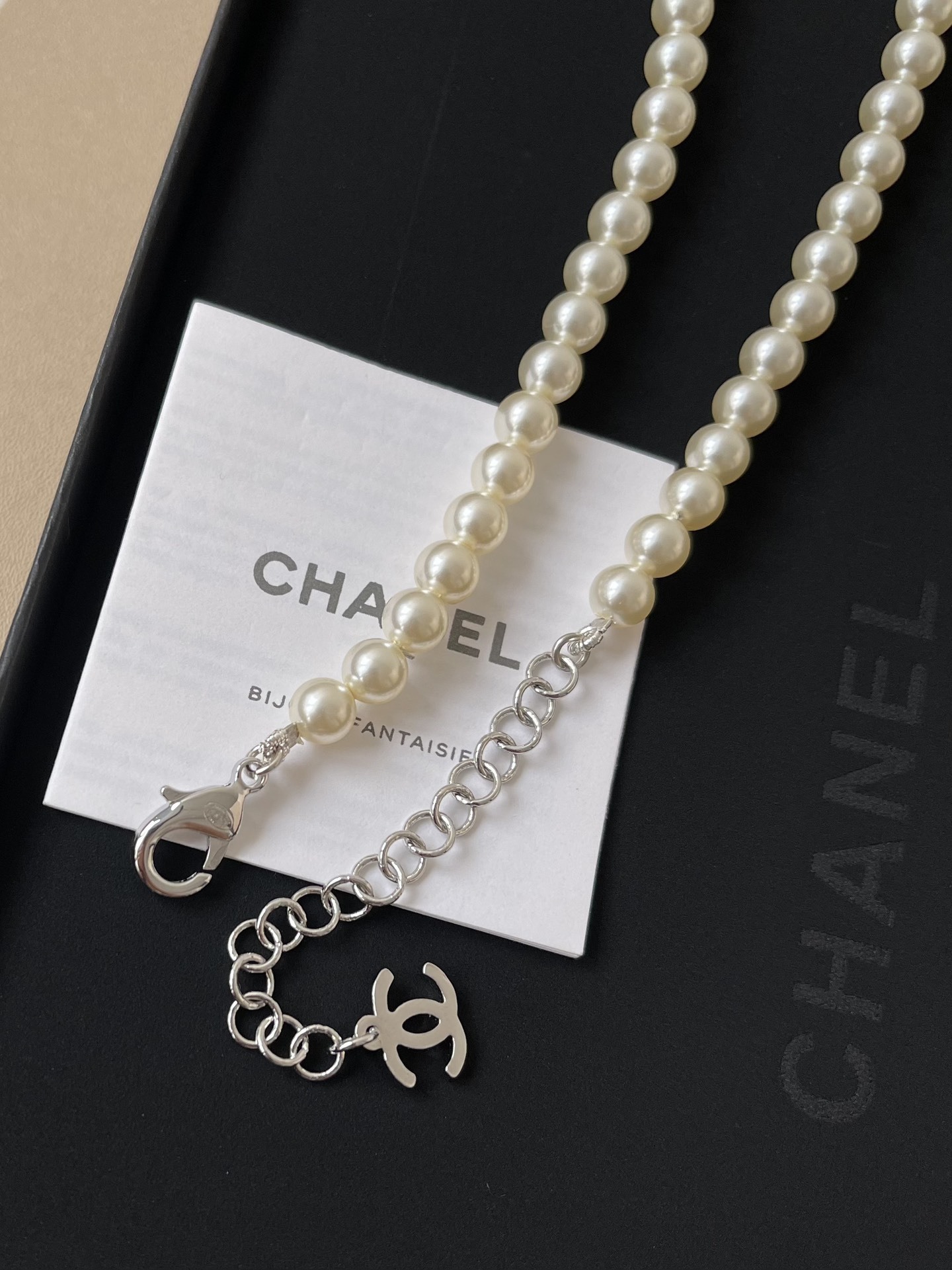 Elegant Pearl Necklace with Sparkling Crystal Double C Pendant