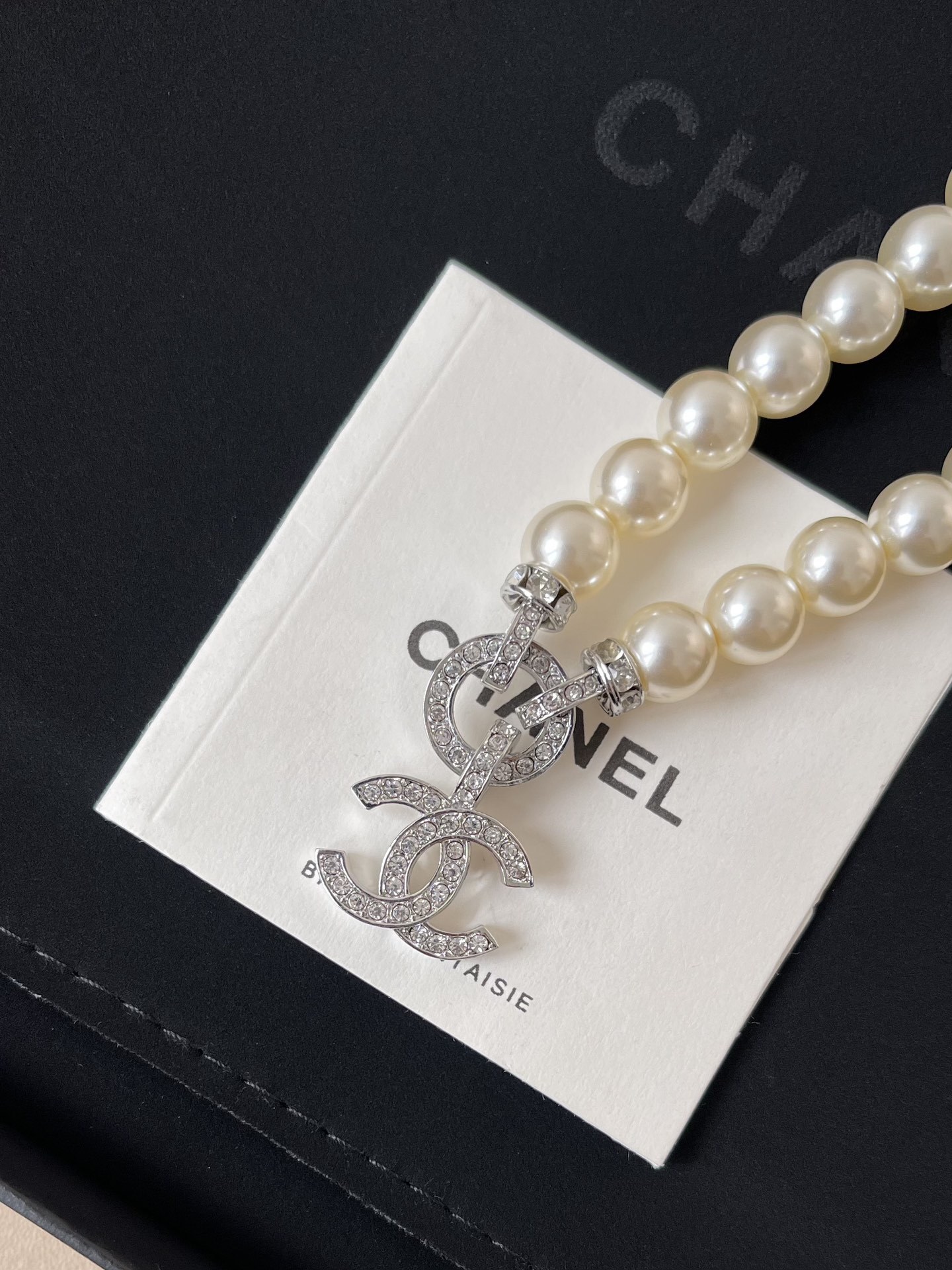 Elegant Pearl Necklace with Sparkling Crystal Double C Pendant