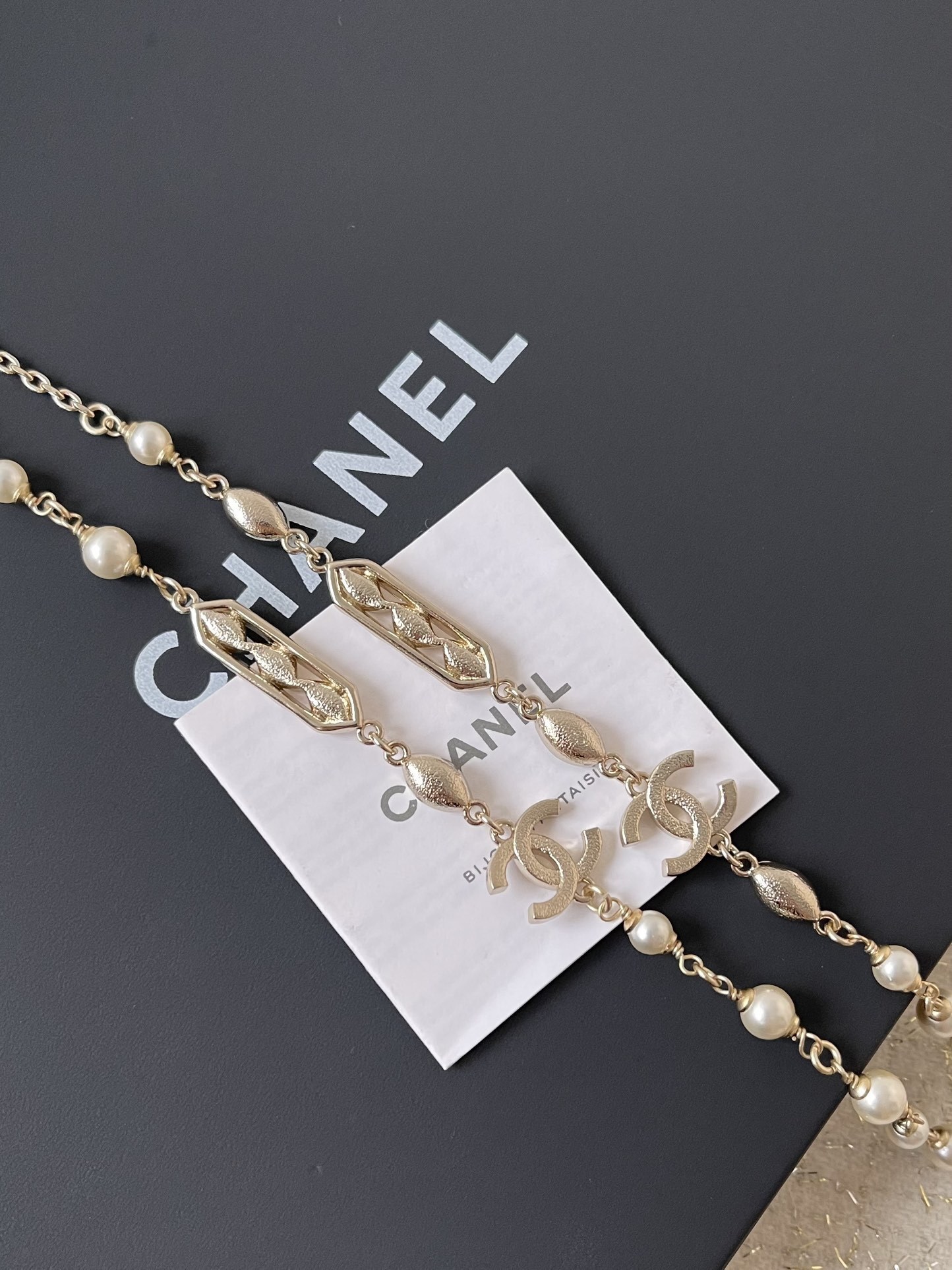 Chanel CC Logo Long Necklace - Gold Metal, Pearls & Crystals