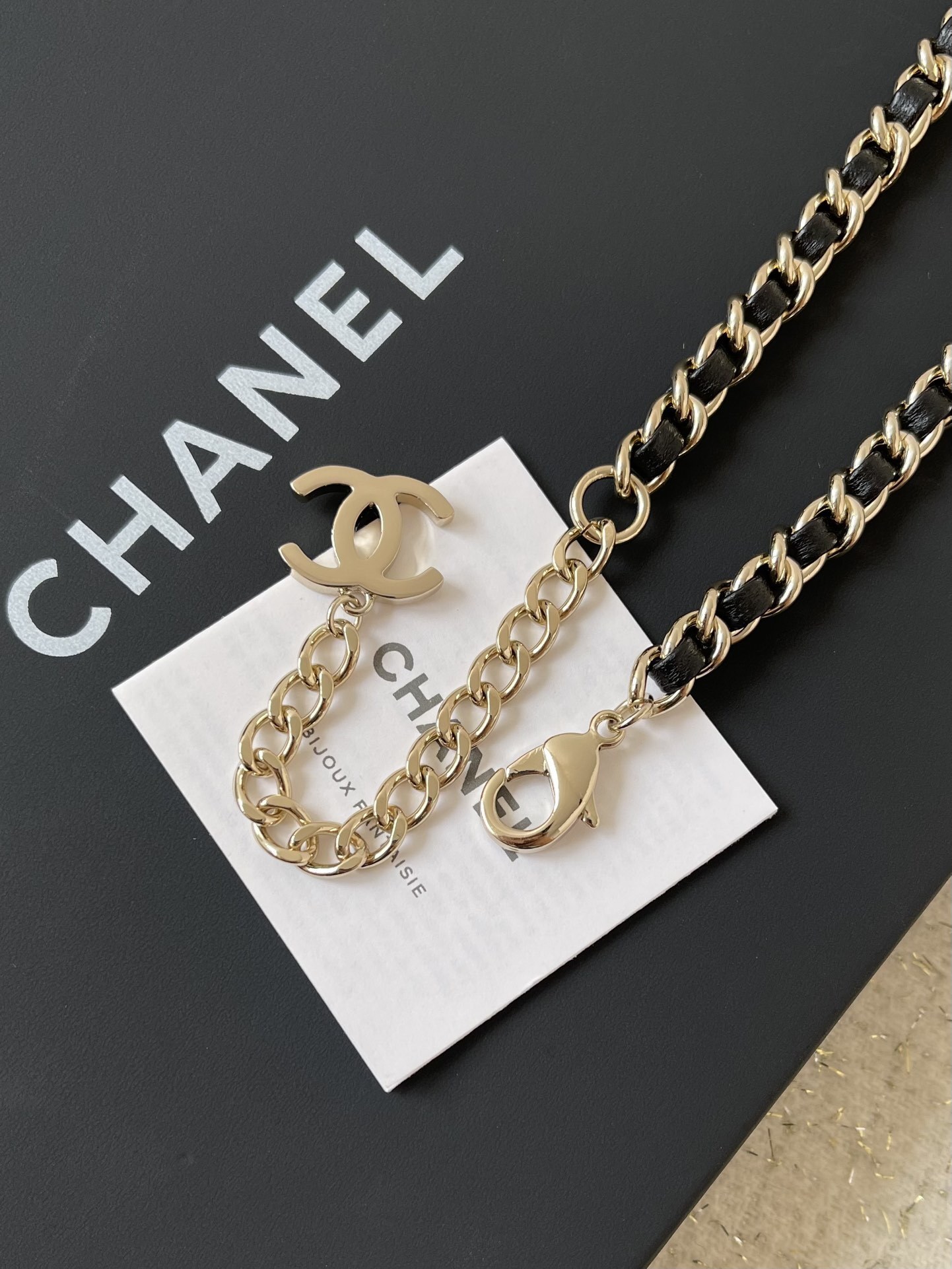 Designer Crystal Camellia Flower Leather Chain Choker Necklace