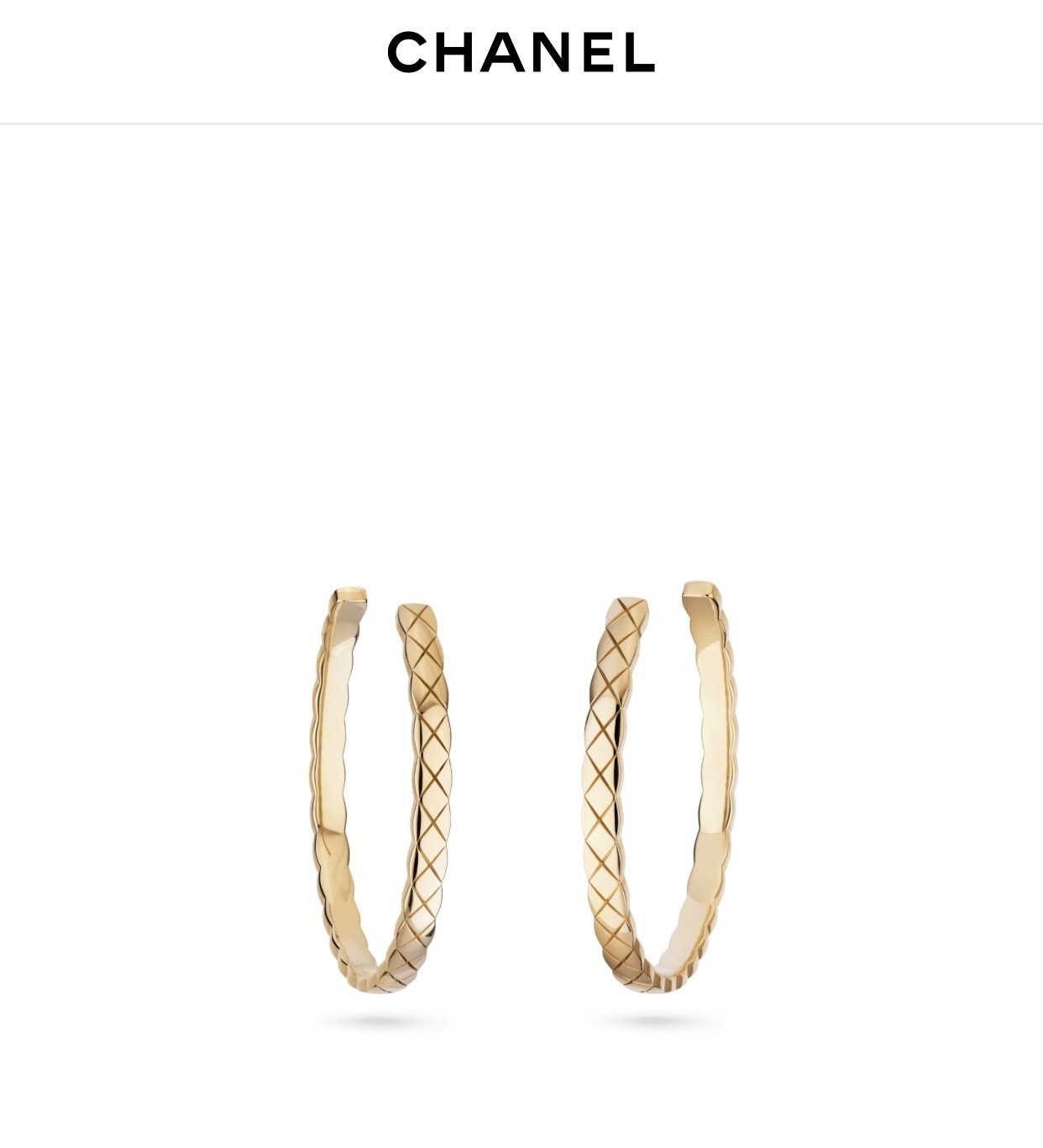 Chanel Coco Crush Hoop Earrings – 18K Beige Gold Quilted Motif
