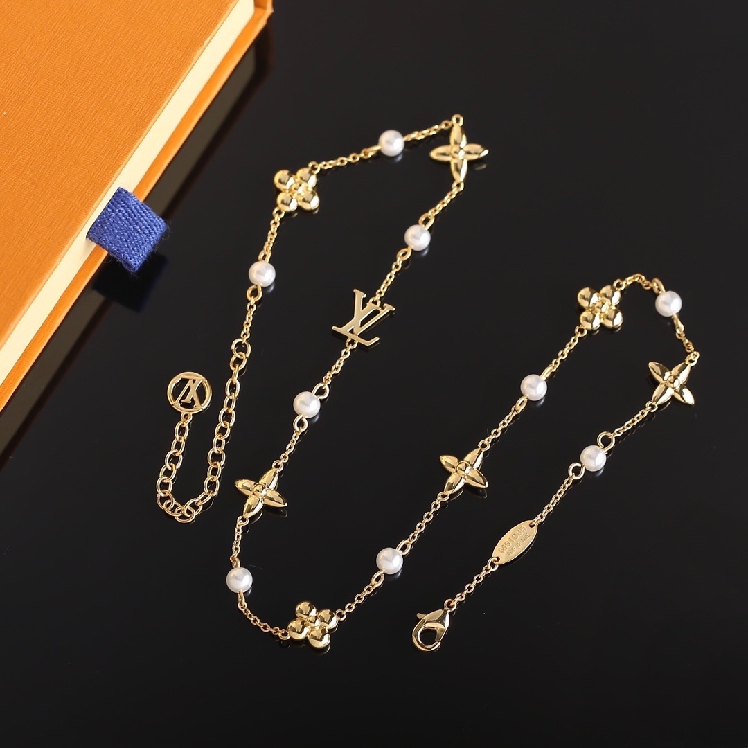 Louis Vuitton Monogram Pearl Necklace - Elegant Gold Finish
