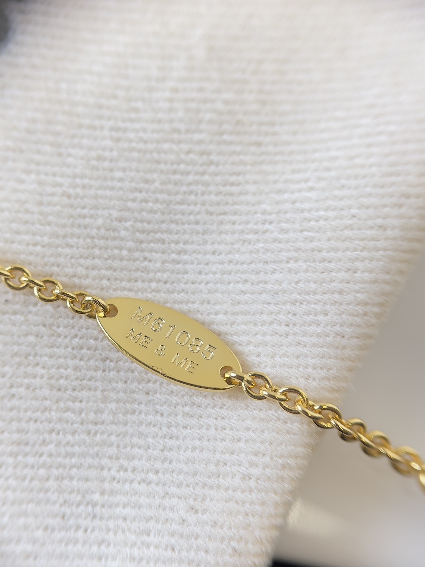 Louis Vuitton Style Gold Monogram Flower Necklace with Crystals