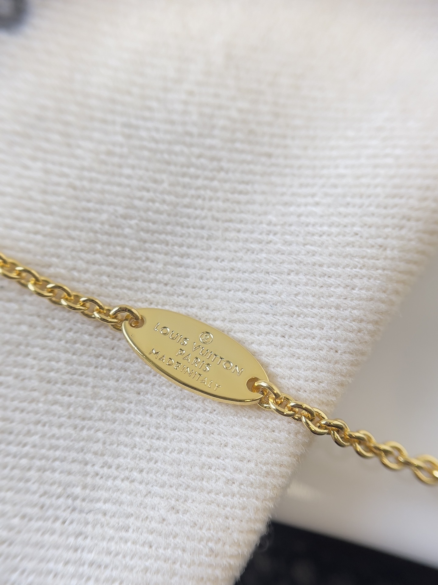 Louis Vuitton Style Gold Monogram Flower Necklace with Crystals