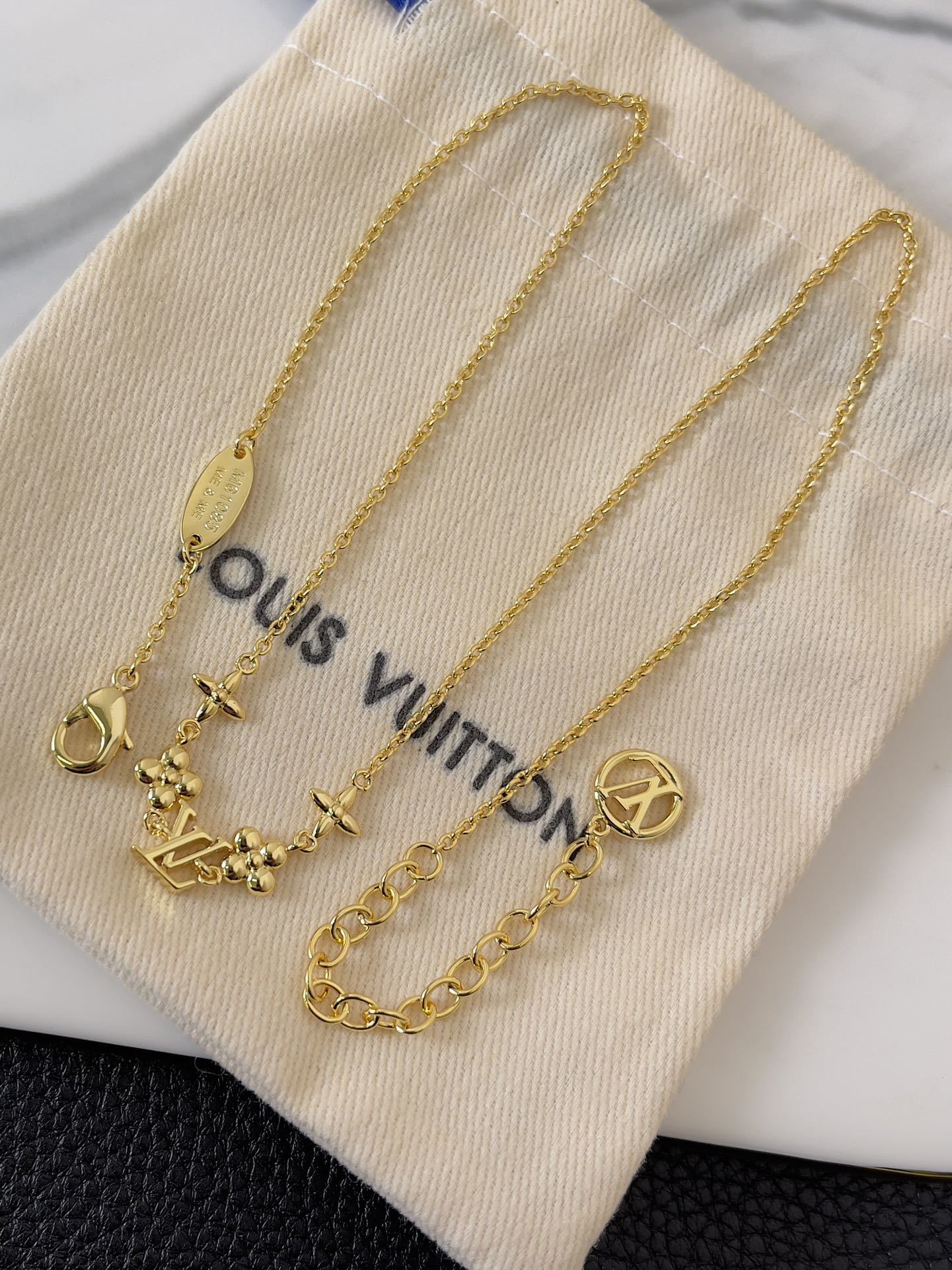 Luxury Gold LV Monogram Flower Necklace & Bracelet Set for Women