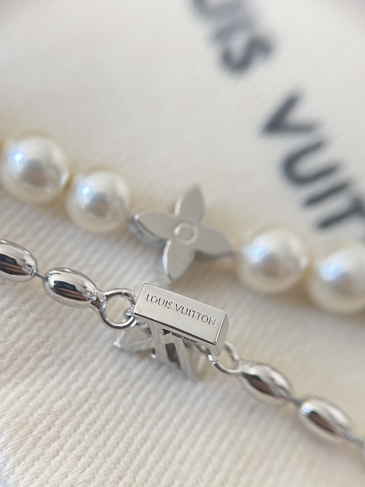 Luxury LV Monogram Double Layered Pearl & Silver Necklace for Women