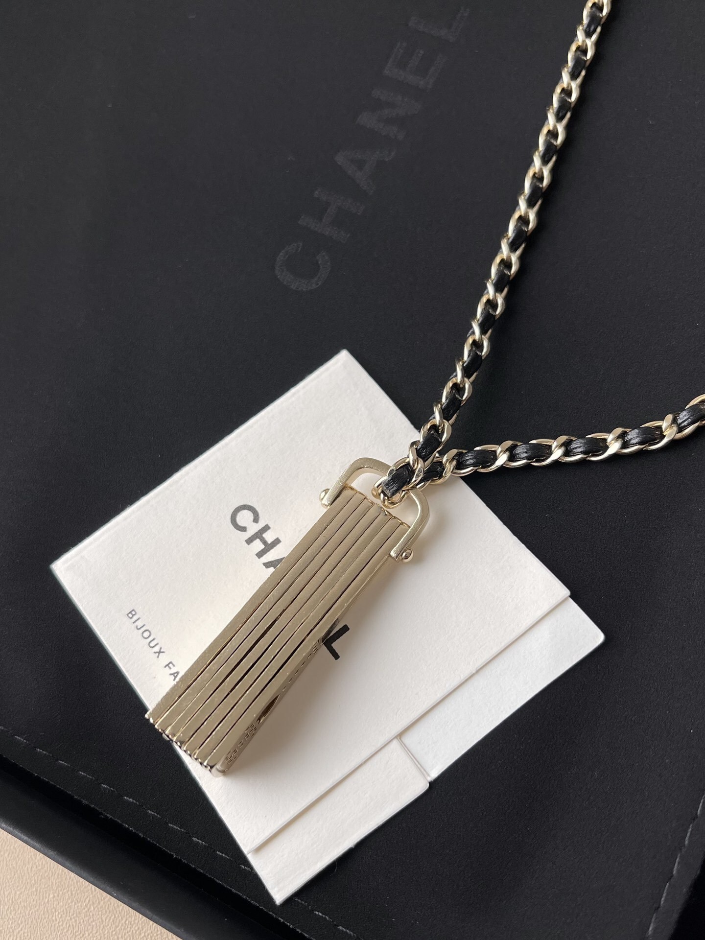 Chanel Metiers d'Art Fan Pendant Necklace Gold & Lambskin