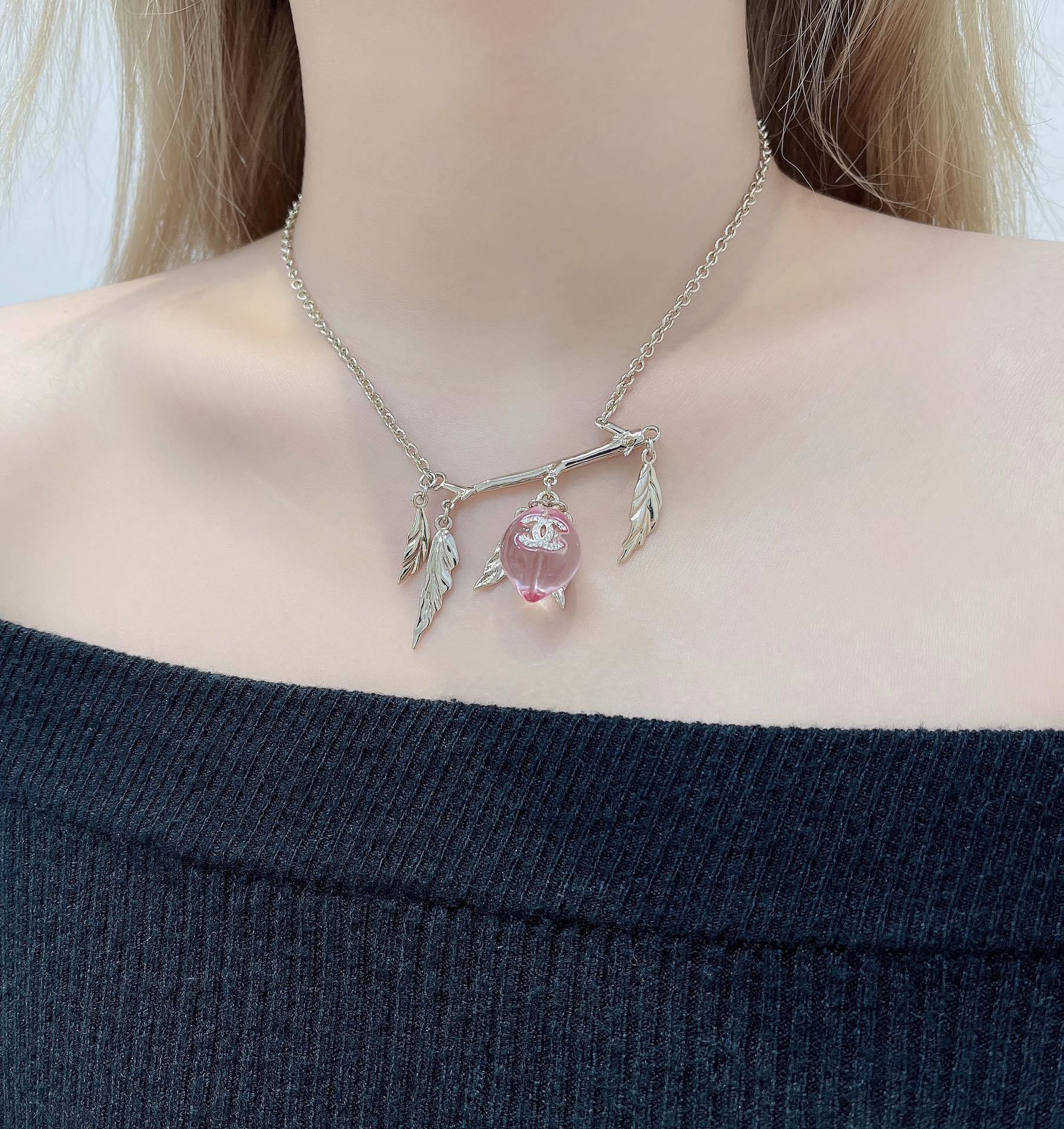 Chanel 2024/25 Metiers d'Art Pink Resin Fruit Branch Necklace