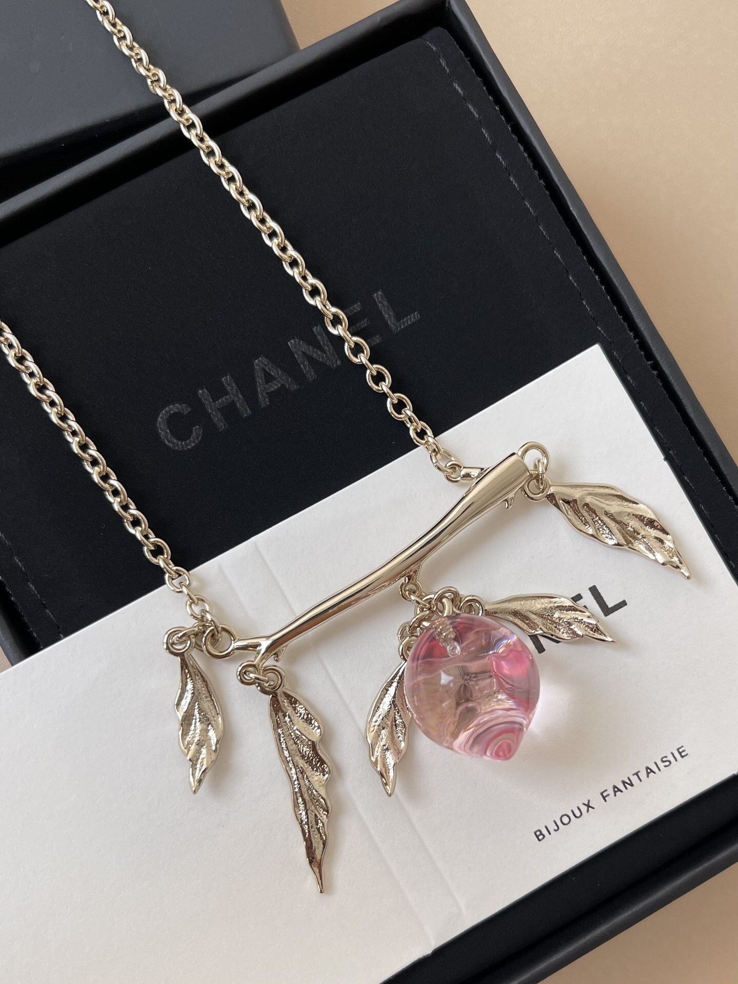 Chanel 2024/25 Metiers d'Art Pink Resin Fruit Branch Necklace