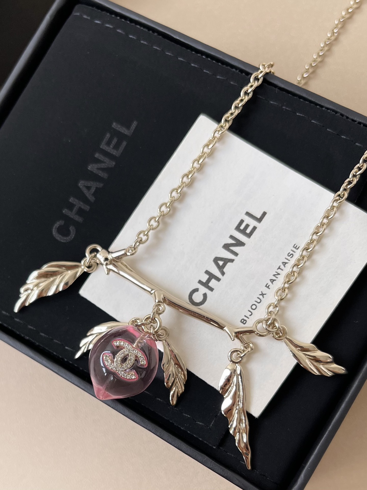 Chanel 2024/25 Metiers d'Art Pink Resin Fruit Branch Necklace