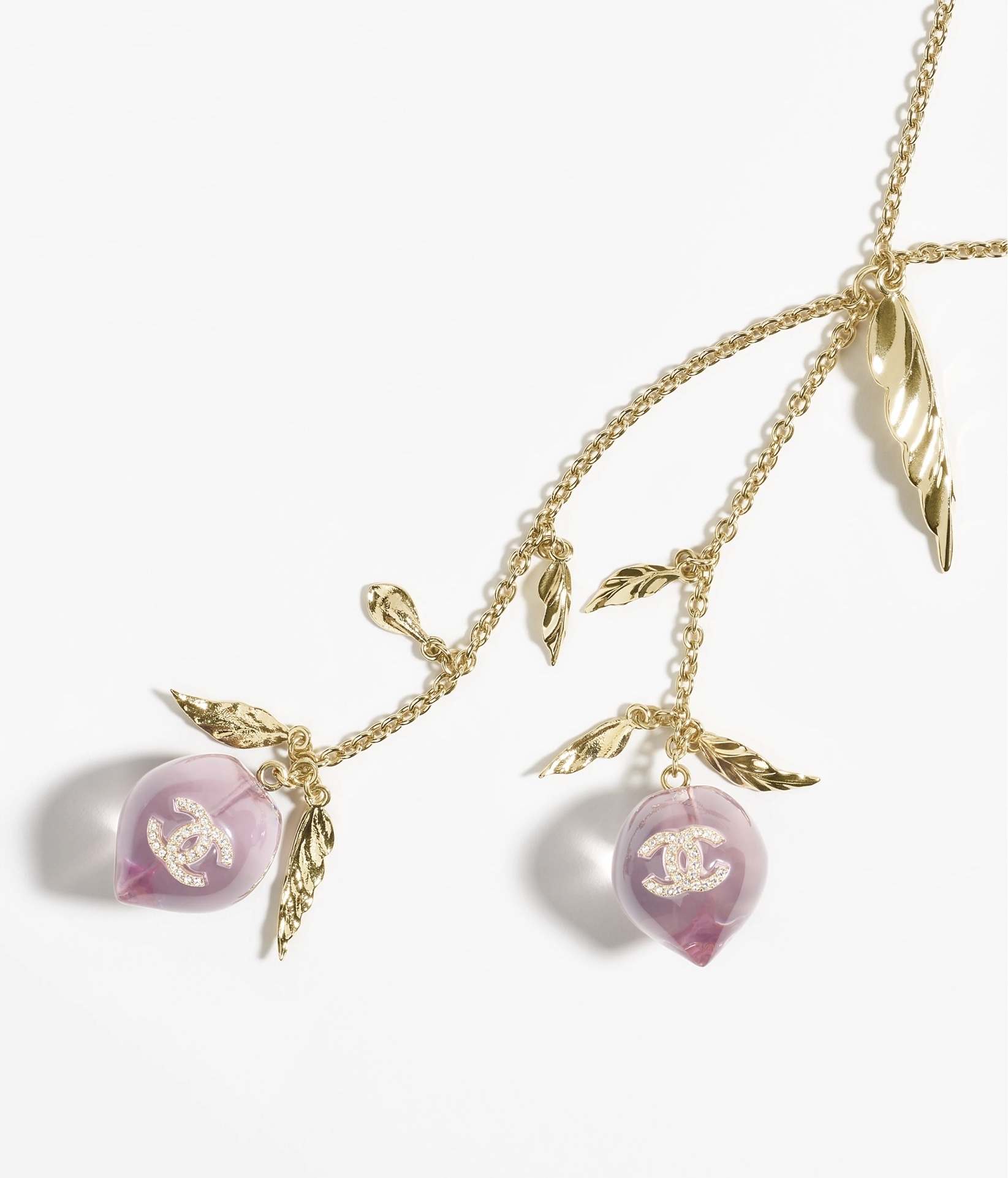 Chanel 2024/25 Long Pendant Necklace Gold Pink Resin Fruit CC Logo