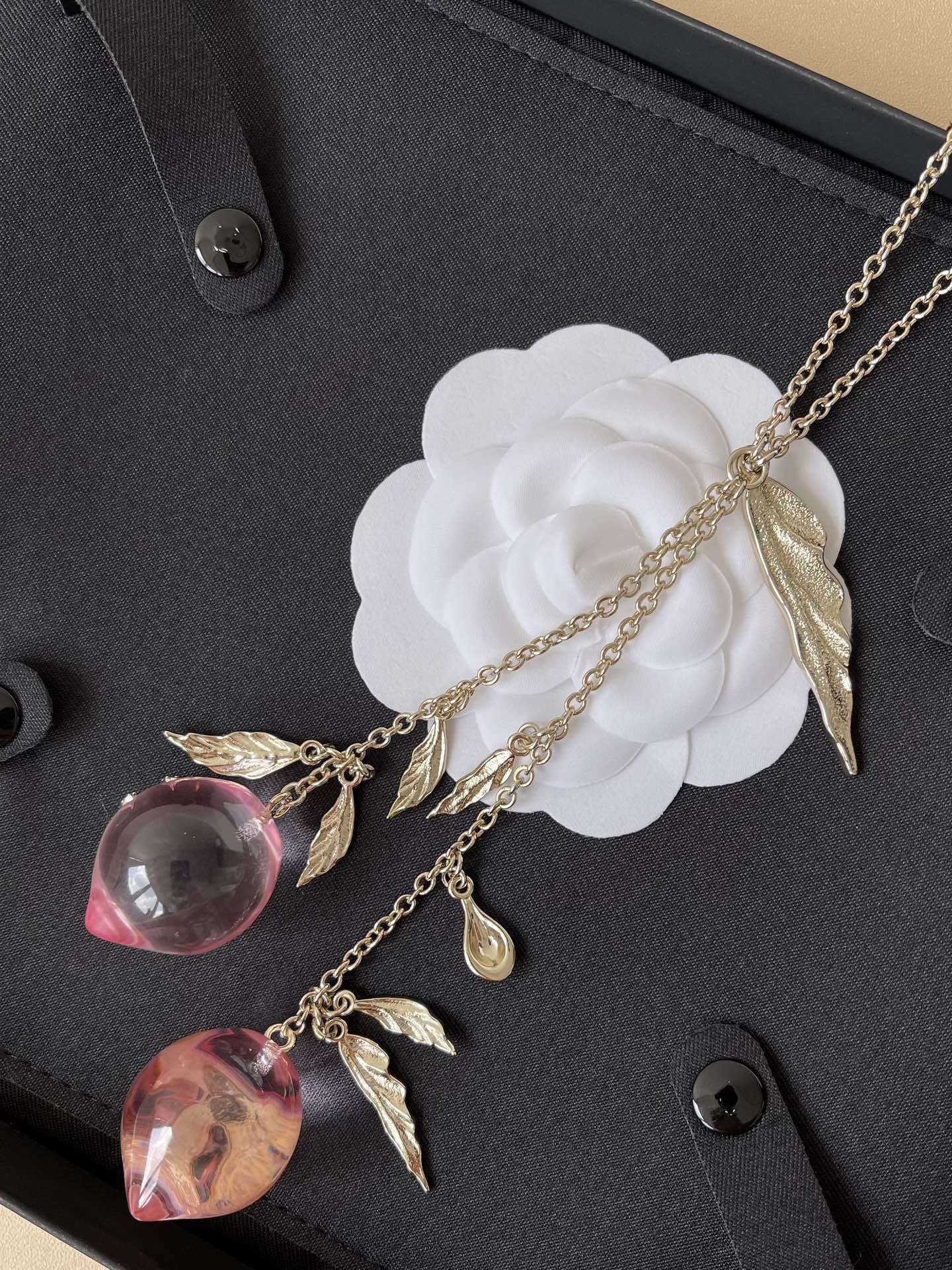 Chanel 2024/25 Long Pendant Necklace Gold Pink Resin Fruit CC Logo