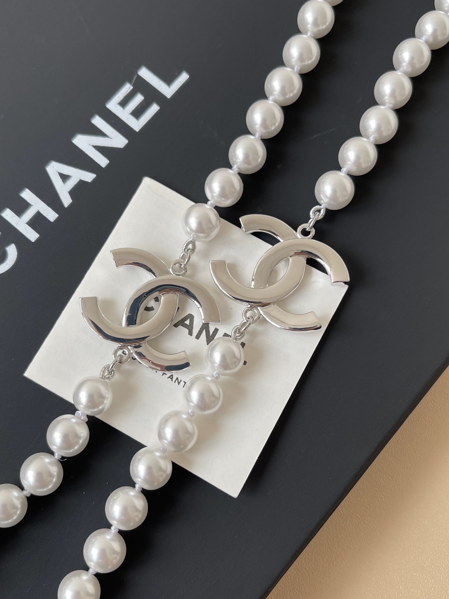 Luxury Double Strand Pearl Necklace with Interlocking CC Charms