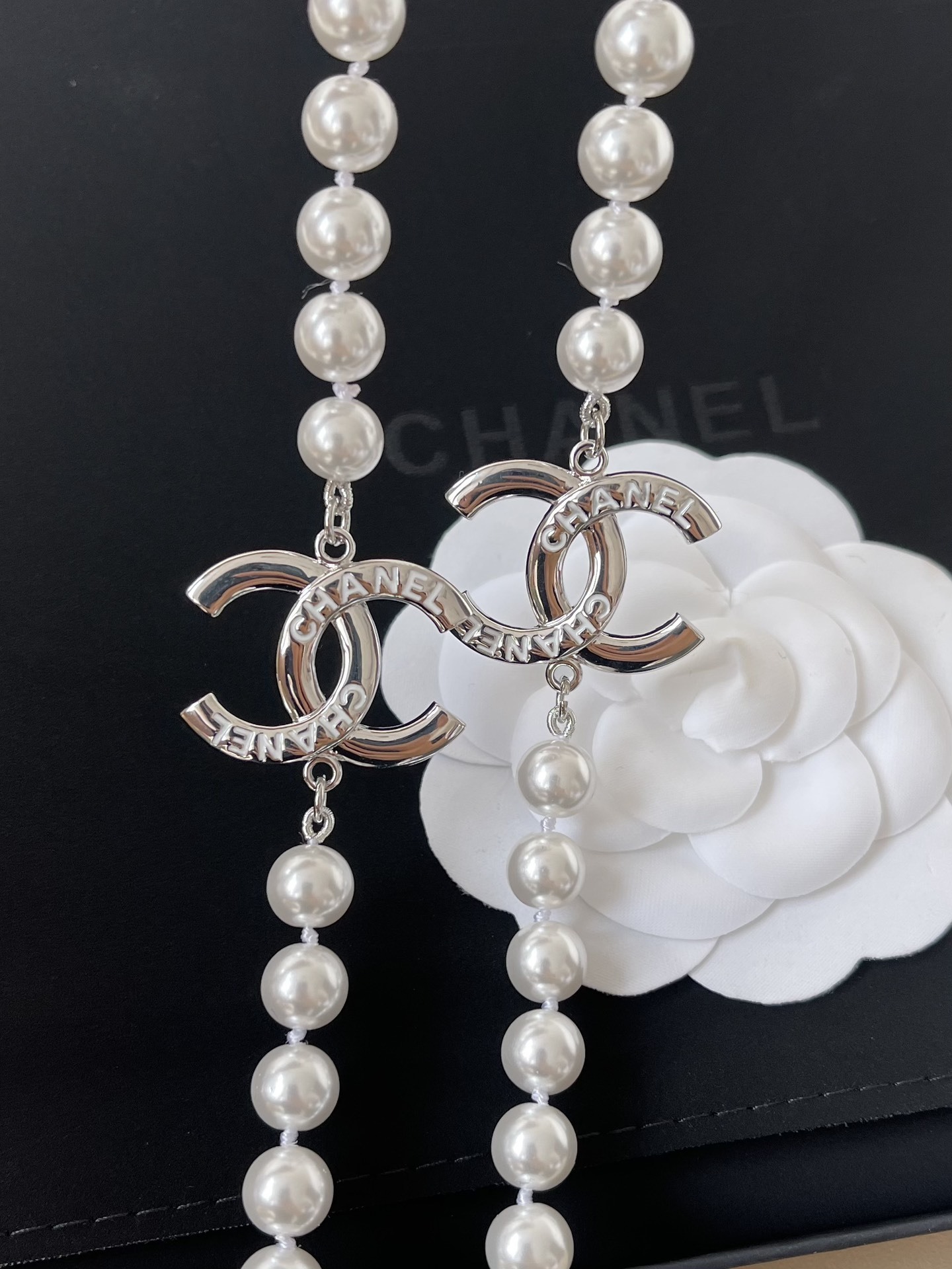 Luxury Double Strand Pearl Necklace with Interlocking CC Charms