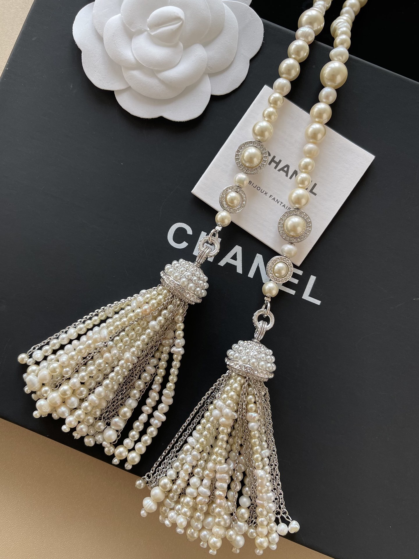Luxury Pearl Tassel Necklace & Waist Belt with Crystal Accents