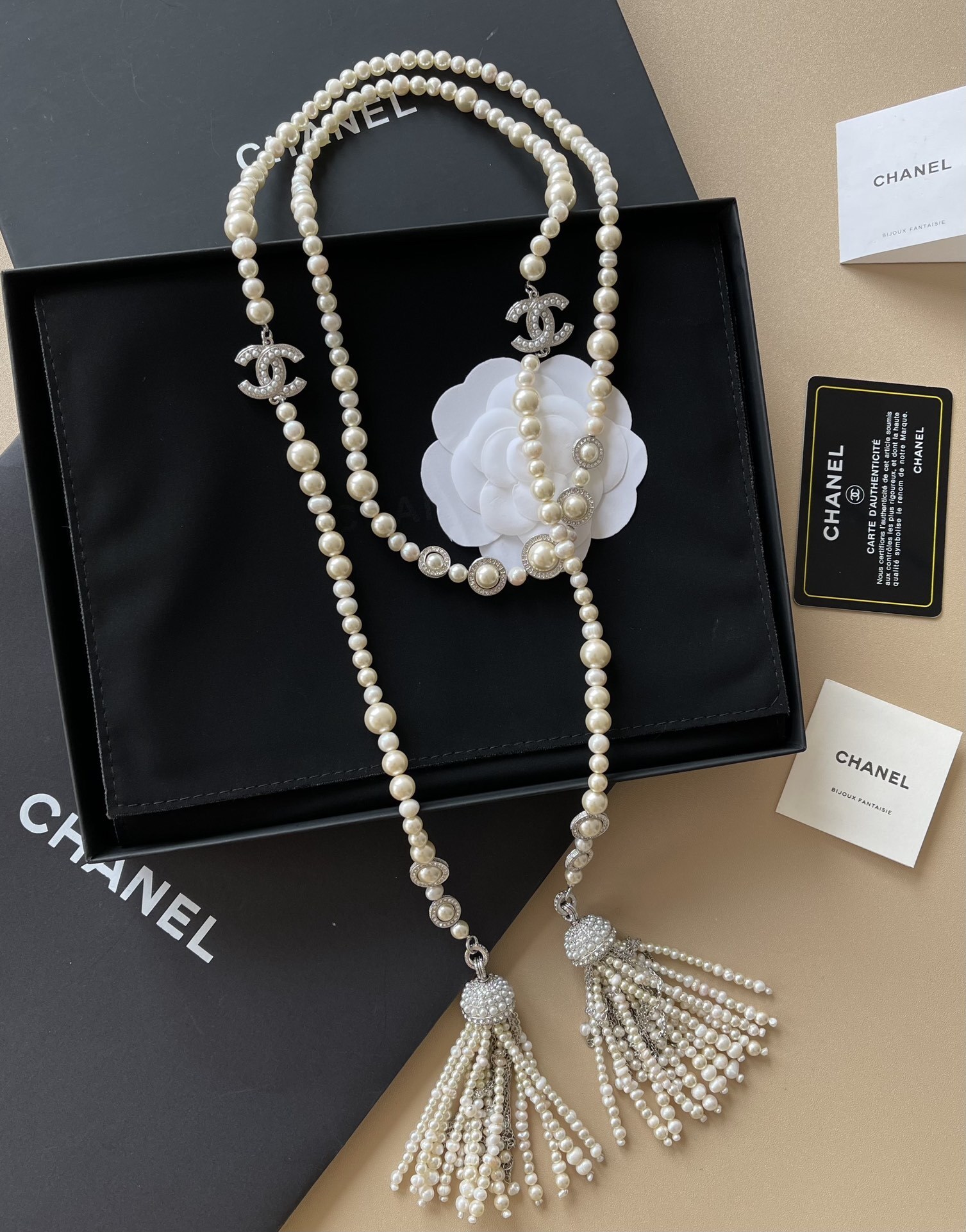 Luxury Pearl Tassel Necklace & Waist Belt with Crystal Accents