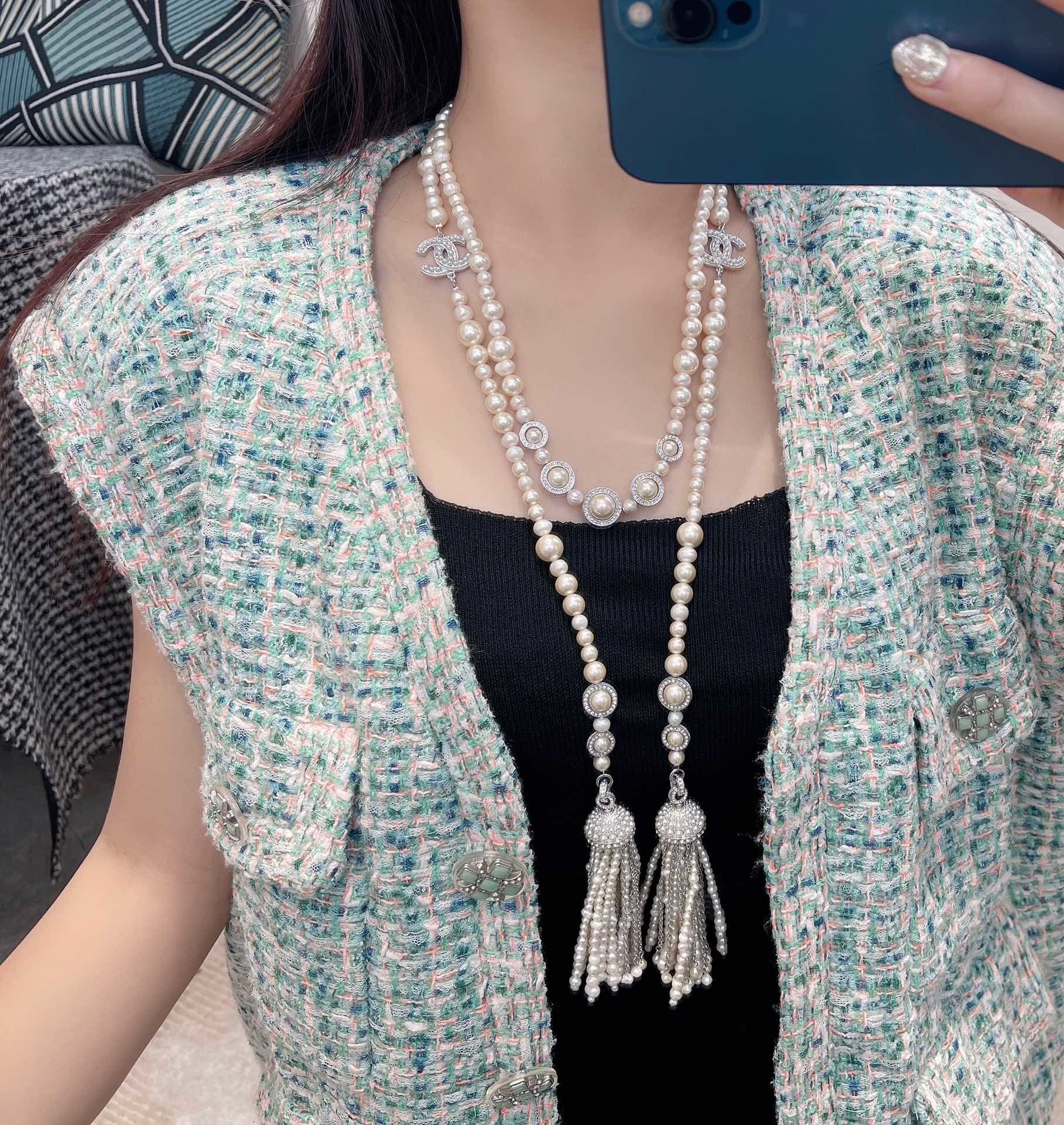 Luxury Pearl Tassel Necklace & Waist Belt with Crystal Accents