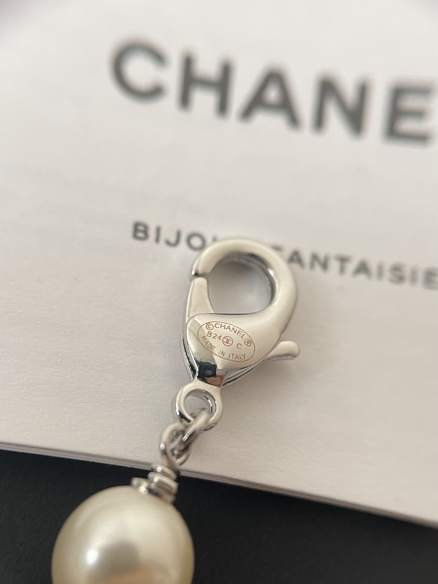 Luxury Pearl Long Necklace with Crystal Double C Logo Charms