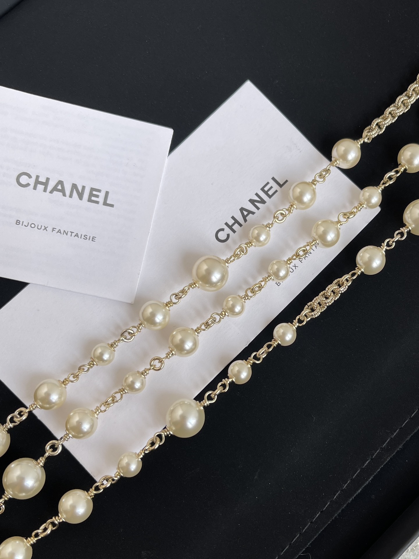 Luxury Long Pearl Necklace with Crystal CC Logo Accents - Elegant