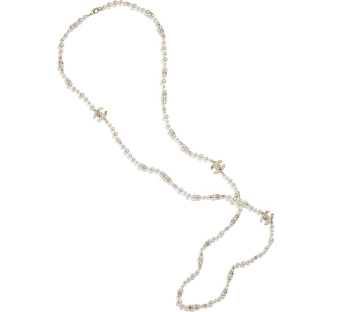 Luxury Multi-Layer Long Pearl Necklace with Crystal CC Charms
