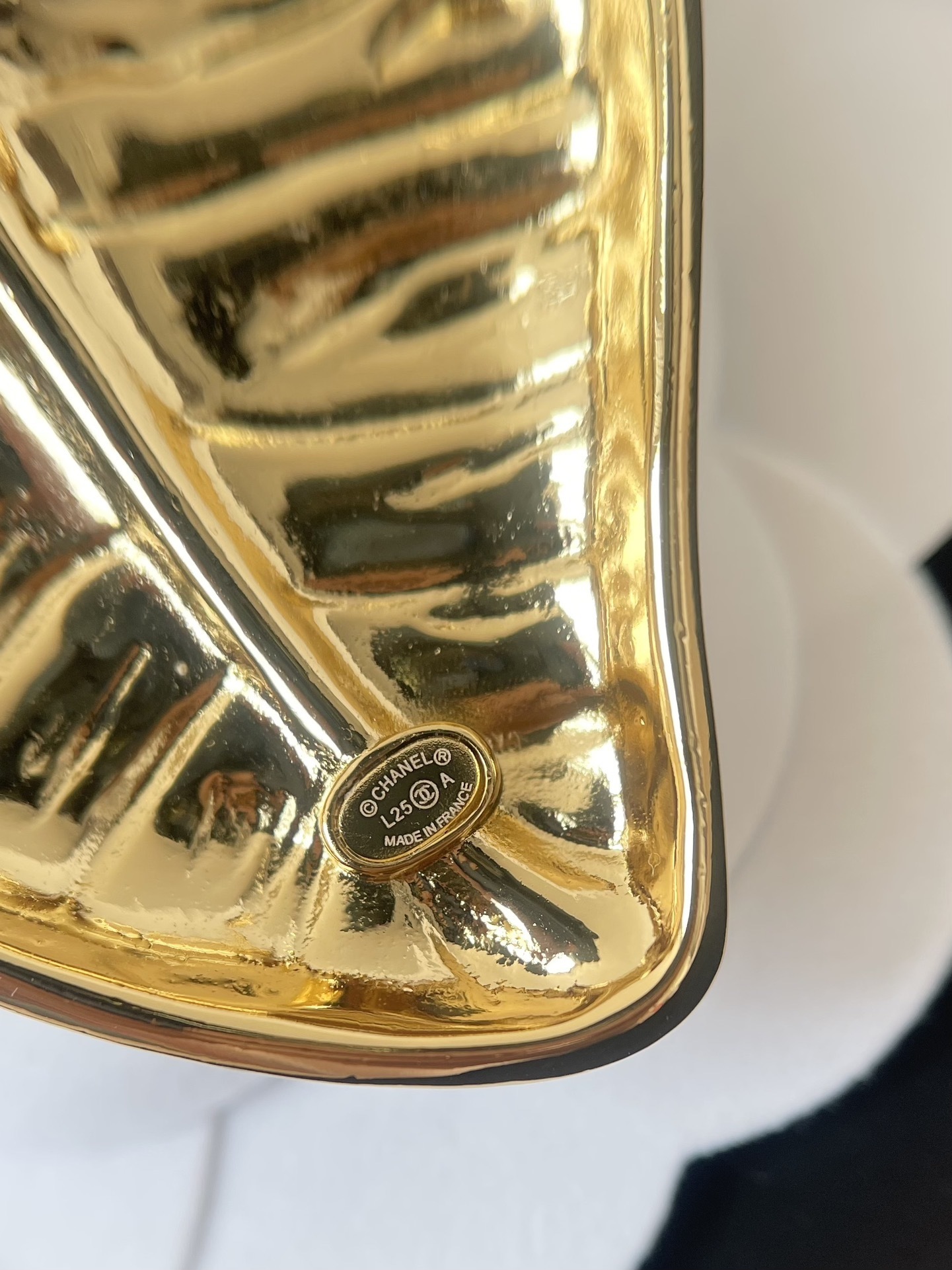 Chanel Gold-Tone Heart Apple Brooch Pin with Black Enamel CC Logo