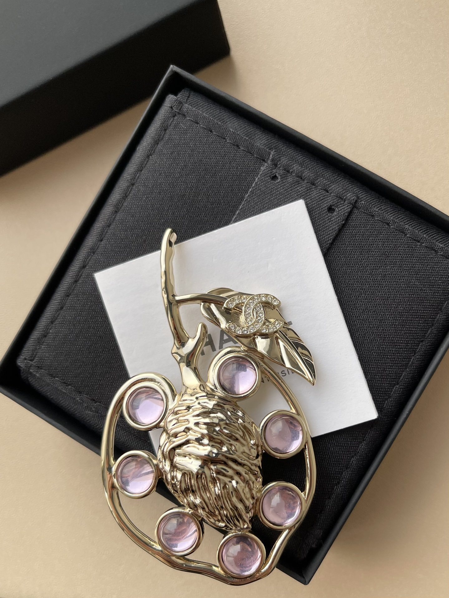 Chanel 2024/25 Métiers d'Art Gold & Pink Crystal CC Fruit Brooch