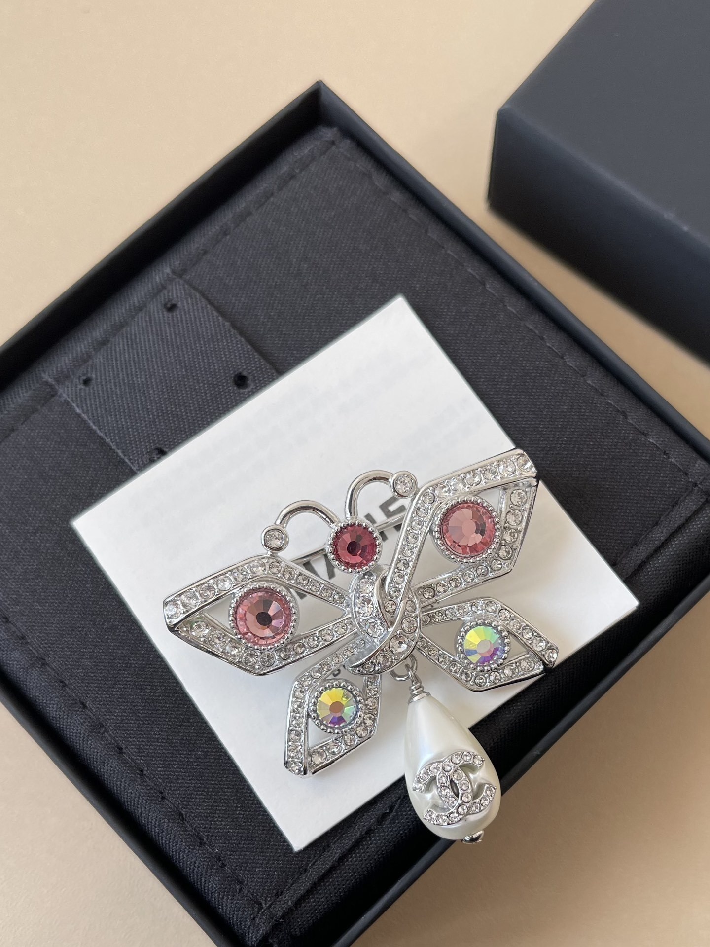 Elegant Silver Butterfly Jewelry Set with Pink Crystals & Pearls