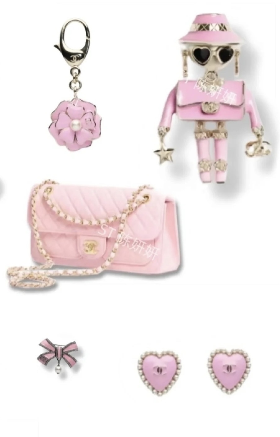 Luxury Chanel Pink Bow Brooch with Pearl Drop & Crystal Accents