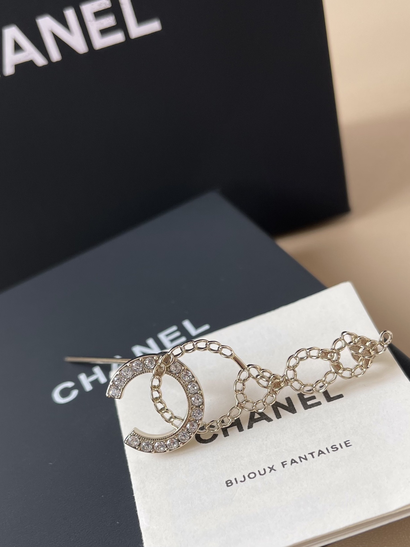 Chanel Crystal CC Interlocking Chain Brooch - Gold-Tone Luxury