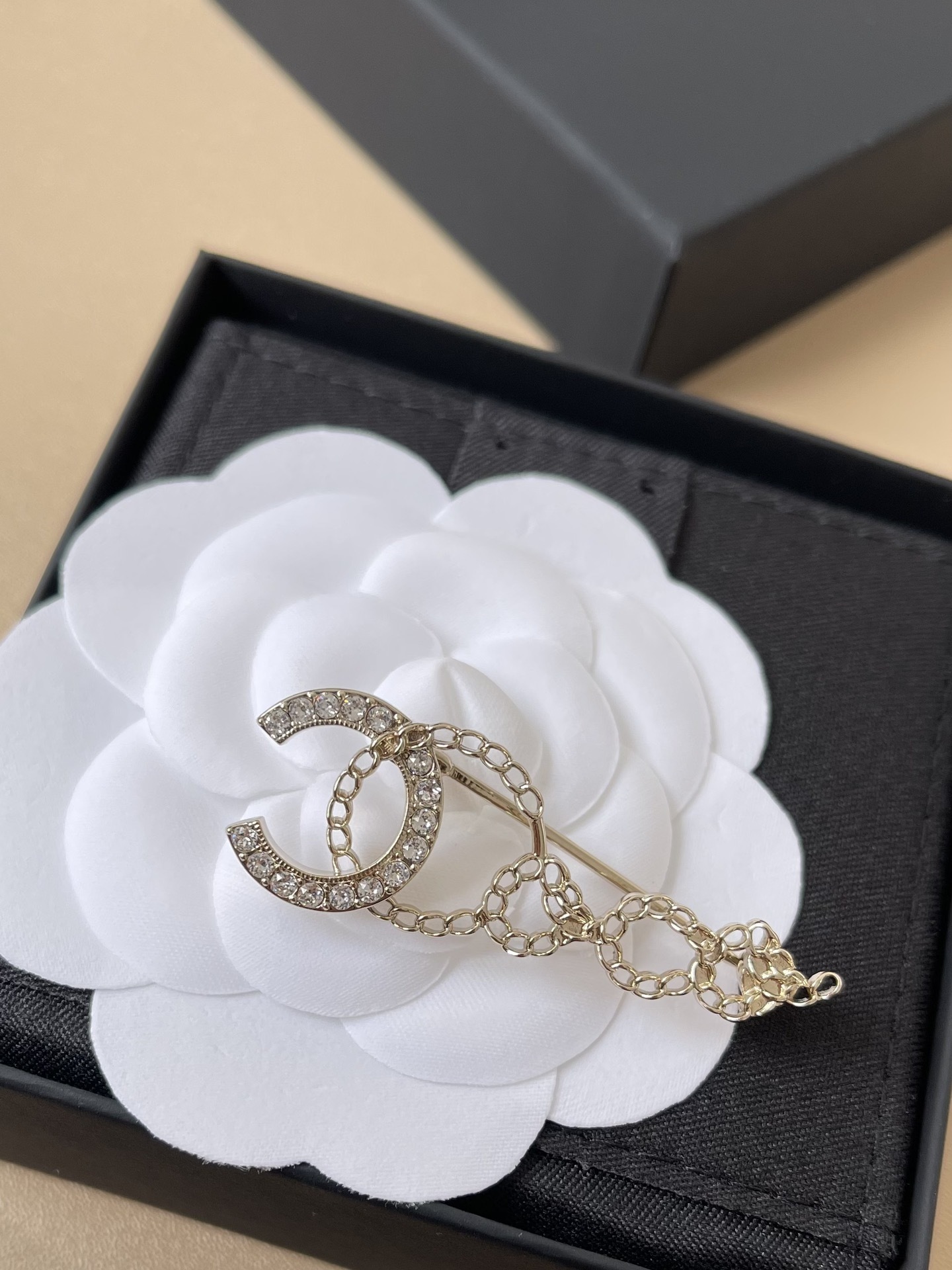 Chanel Crystal CC Interlocking Chain Brooch - Gold-Tone Luxury