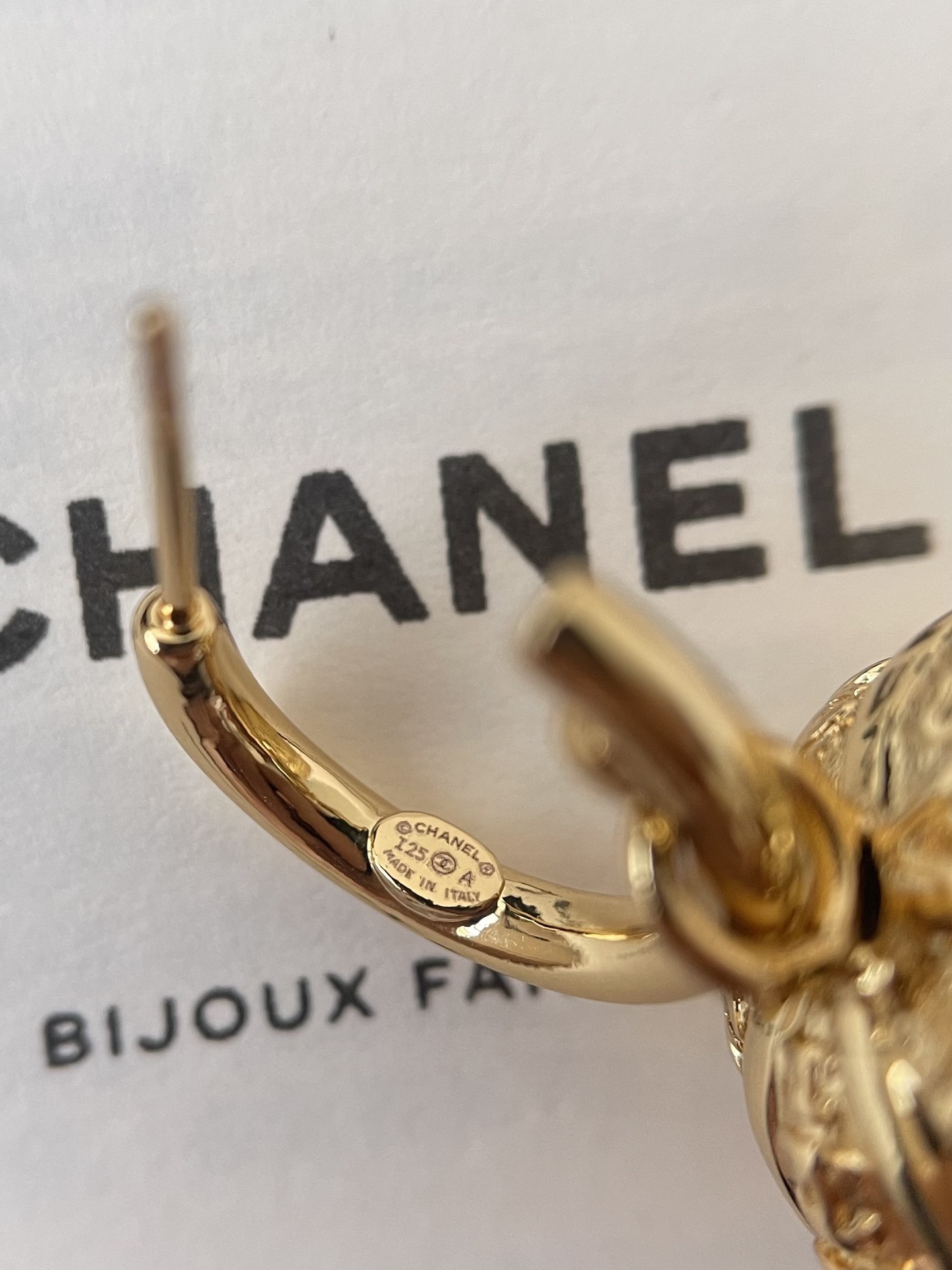 Chanel Vintage Gold Dangle Earrings with Red Beads & CC Logo