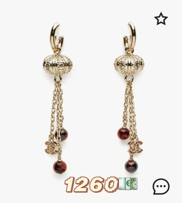 Chanel Vintage Gold Dangle Earrings with Red Beads & CC Logo