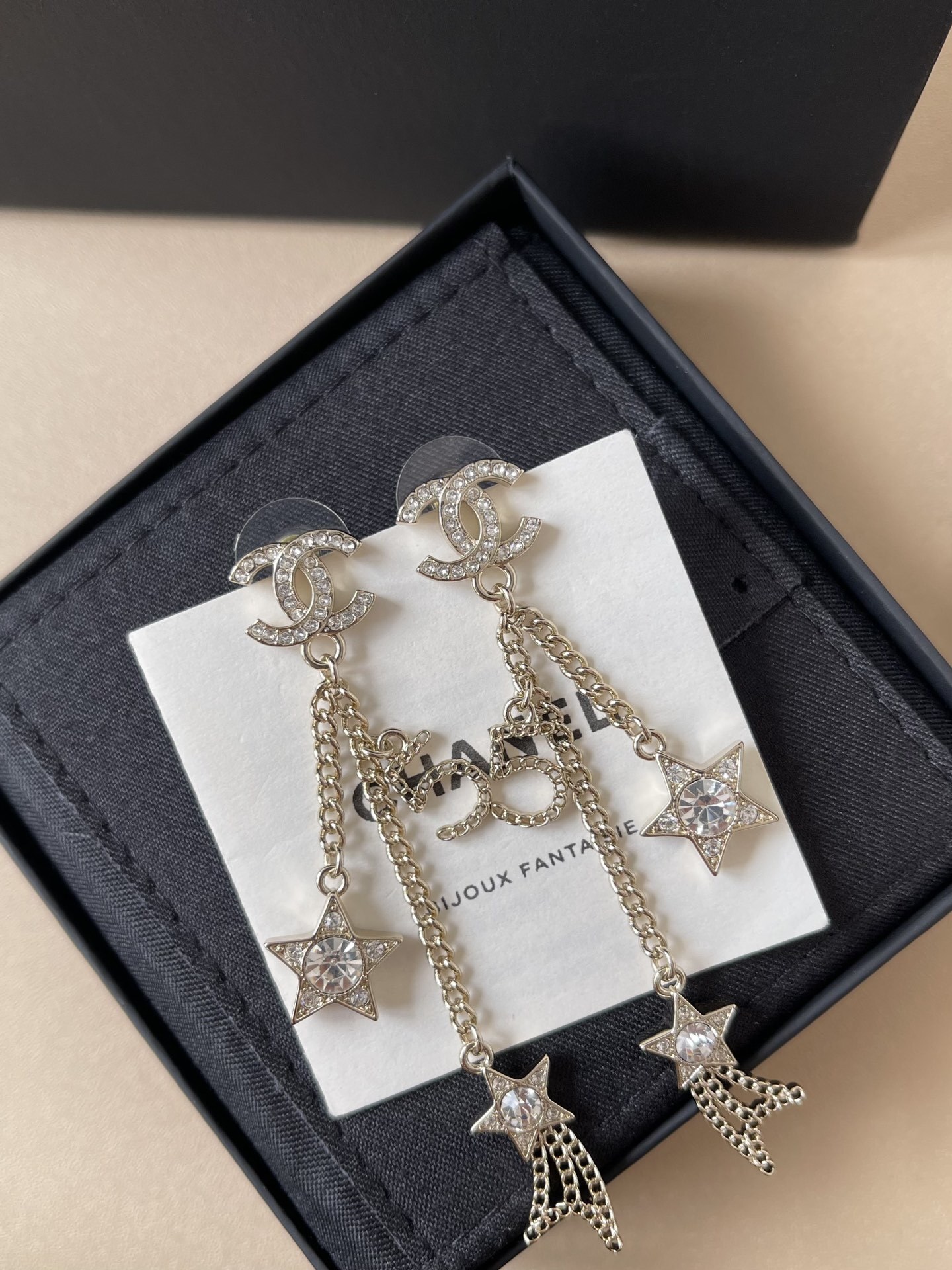 Elegant Crystal CC Star & Number 5 Long Dangle Drop Earrings