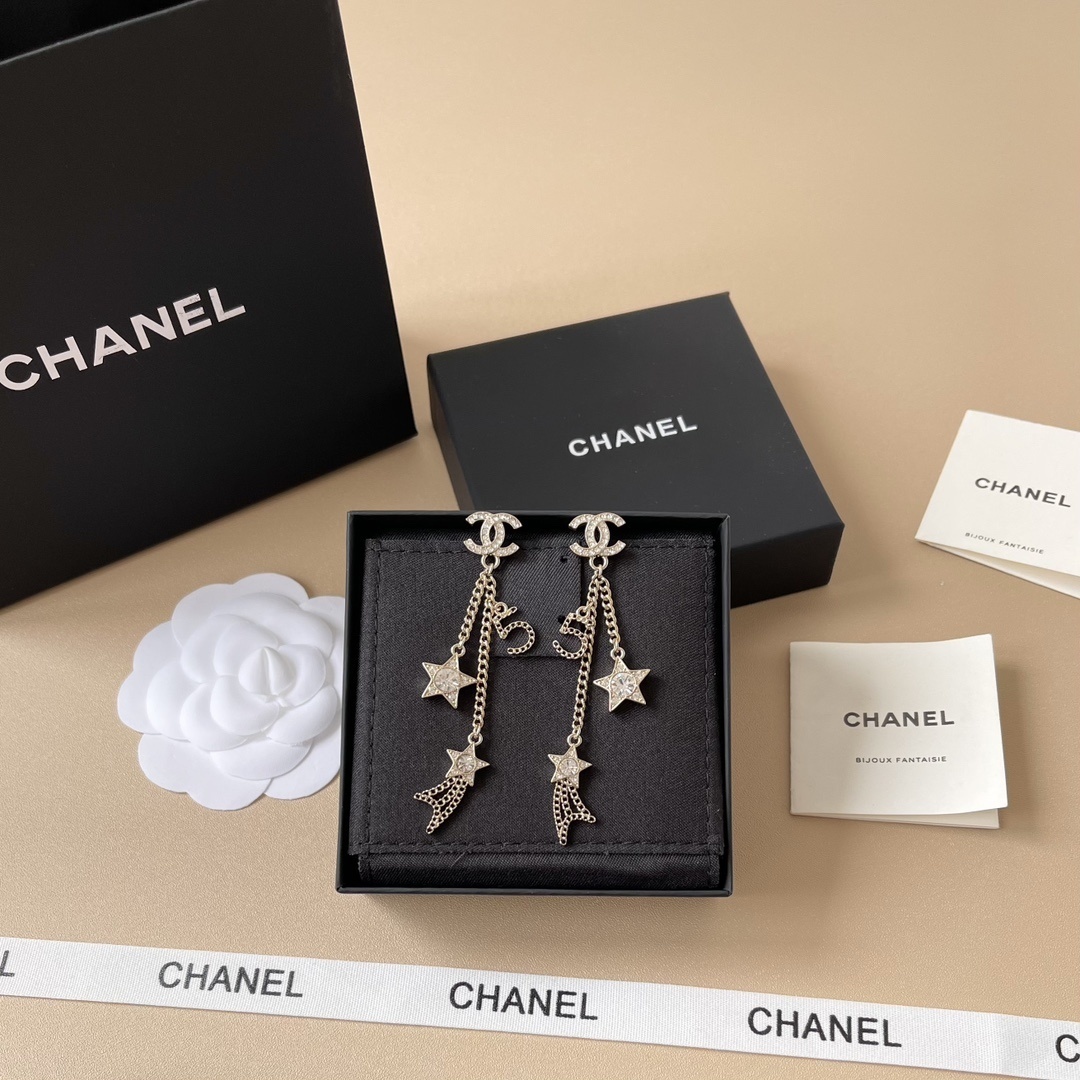 Elegant Crystal CC Star & Number 5 Long Dangle Drop Earrings