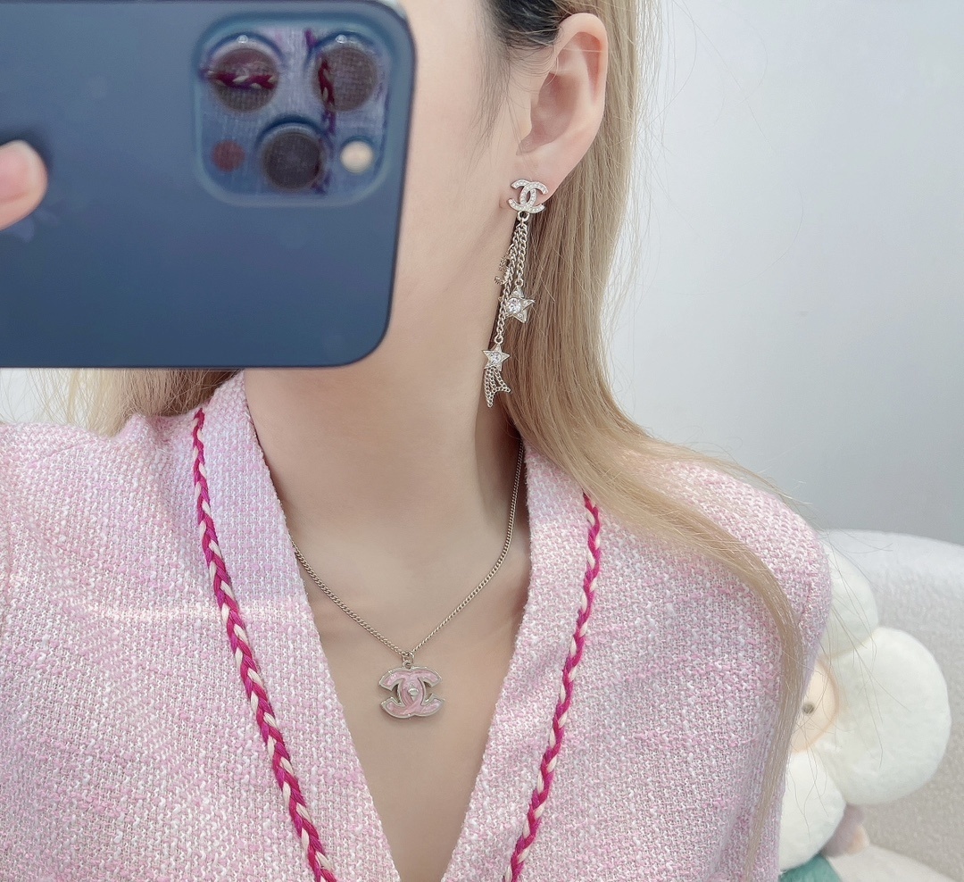 Elegant Crystal CC Star & Number 5 Long Dangle Drop Earrings