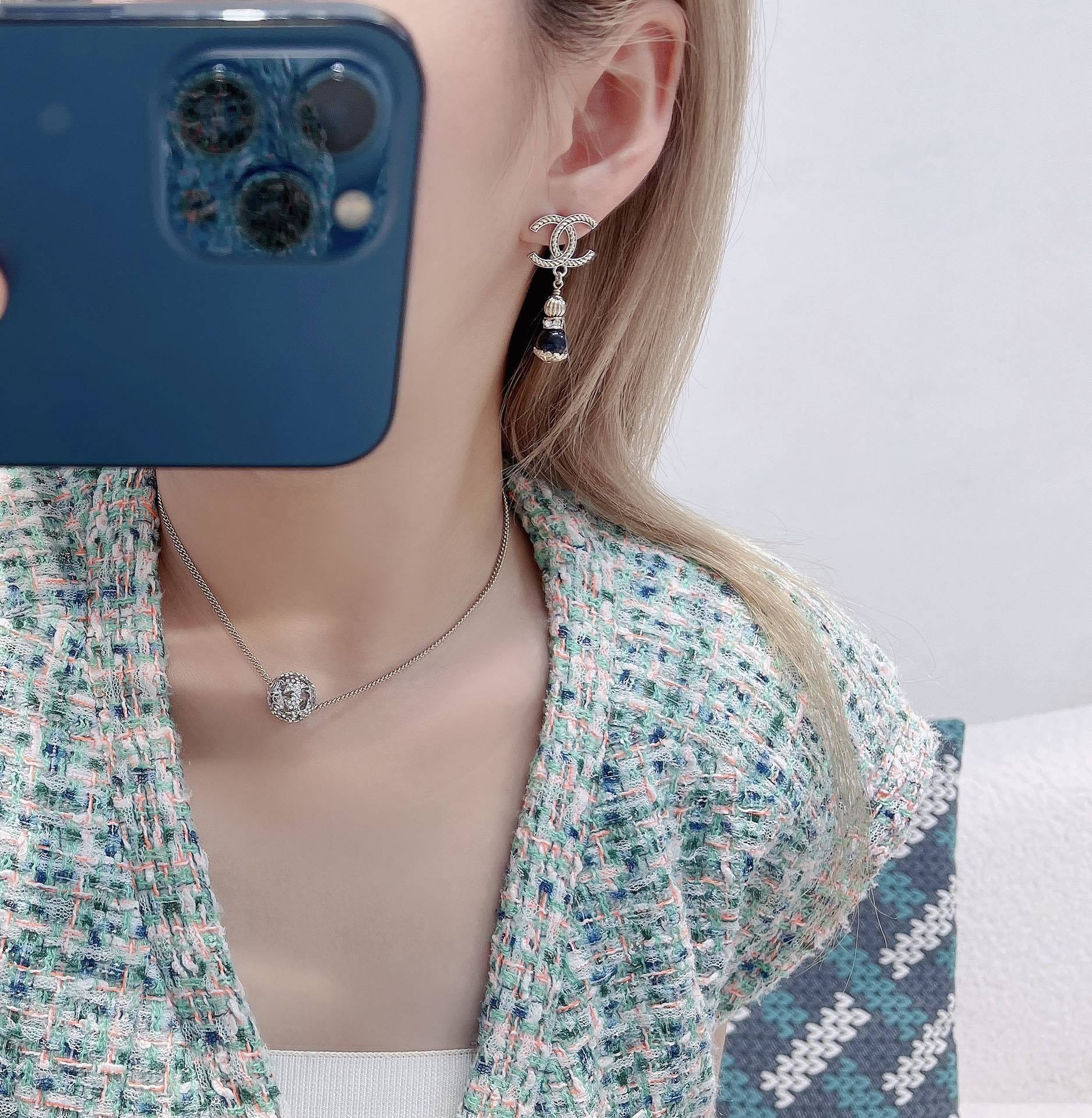 Chanel CC Logo Blue Bead Drop Earrings - 2024/25 Collection