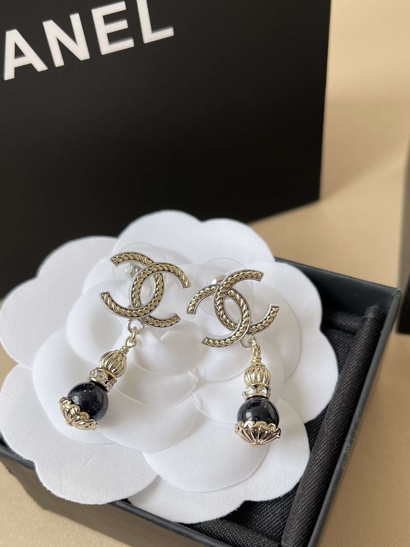 Chanel CC Logo Blue Bead Drop Earrings - 2024/25 Collection