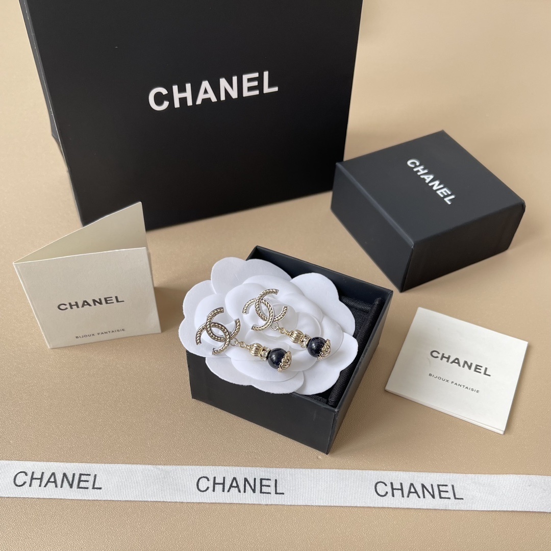 Chanel CC Logo Blue Bead Drop Earrings - 2024/25 Collection