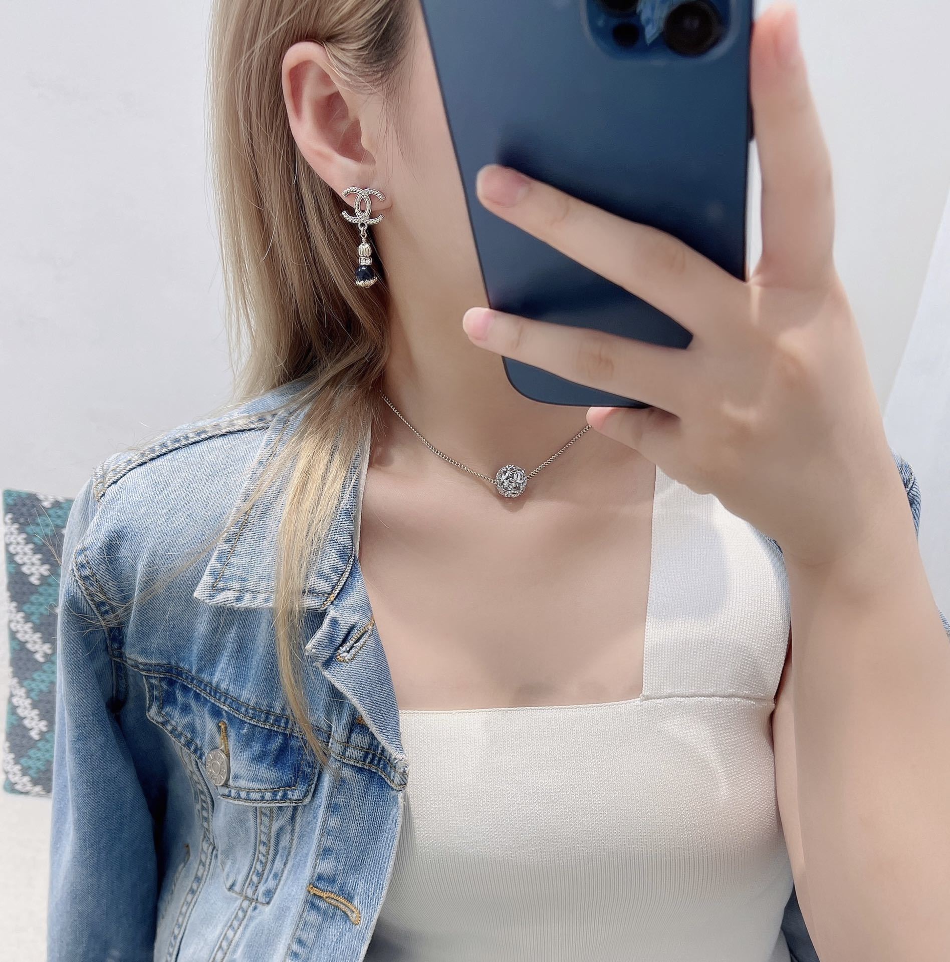 Chanel CC Logo Blue Bead Drop Earrings - 2024/25 Collection