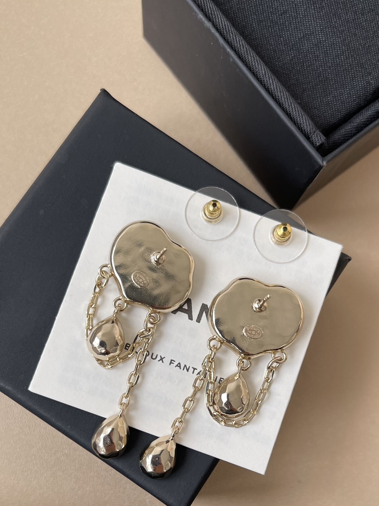 Chanel CC Logo Heart Pearl & Crystal Teardrop Dangle Earrings