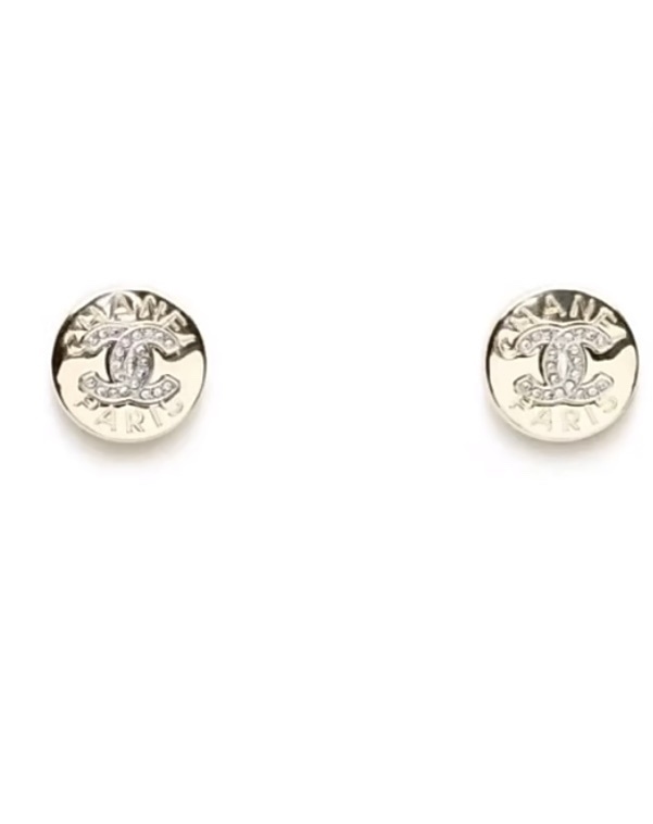 Elegant CC Logo Paris Crystal Round Stud Earrings – Luxury Gold